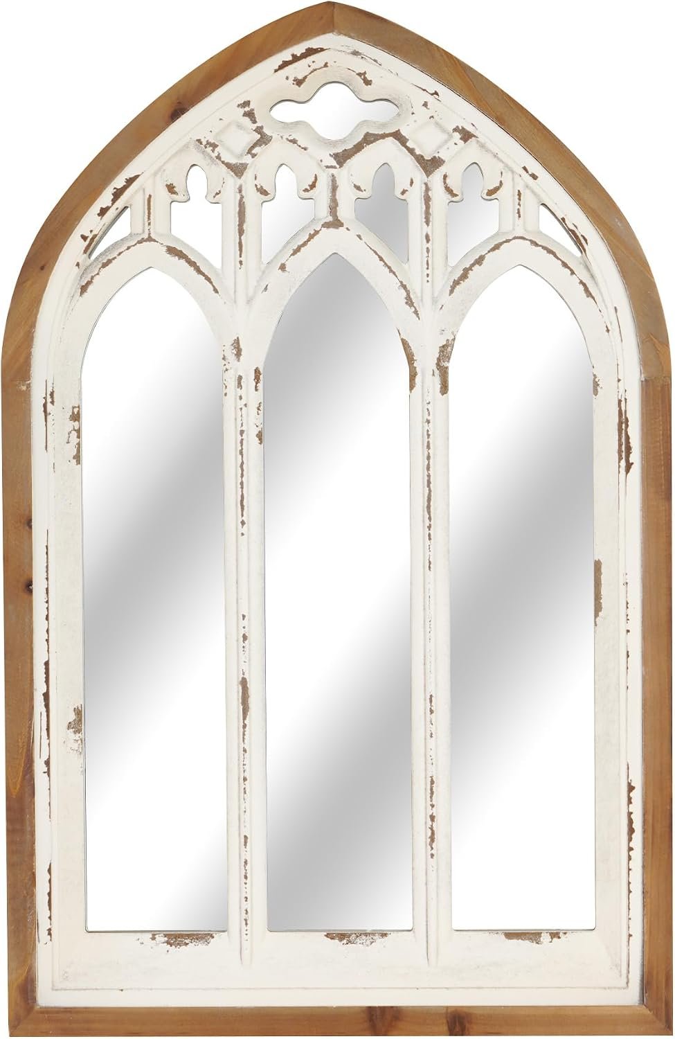 Arch Window Wall Mirror – Farmhouse Cathedral Wall Decor with Wooden Frame for Entryway Hallway Living Room – 16.14″ x 1.38″ x 25.2″
