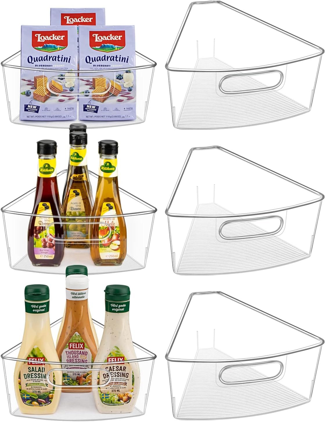 JEISSLIA Lazy Susan Cabinet Organizer Bins for 26″/ 28″/ 32″ Diameter | Corner Organizer, Plastic Cabinet Storage Bin, 1/8 Wedge – Food Safe, BPA Free, with Non-Slip Pads (for 26″ Diameter, 6 Pack)