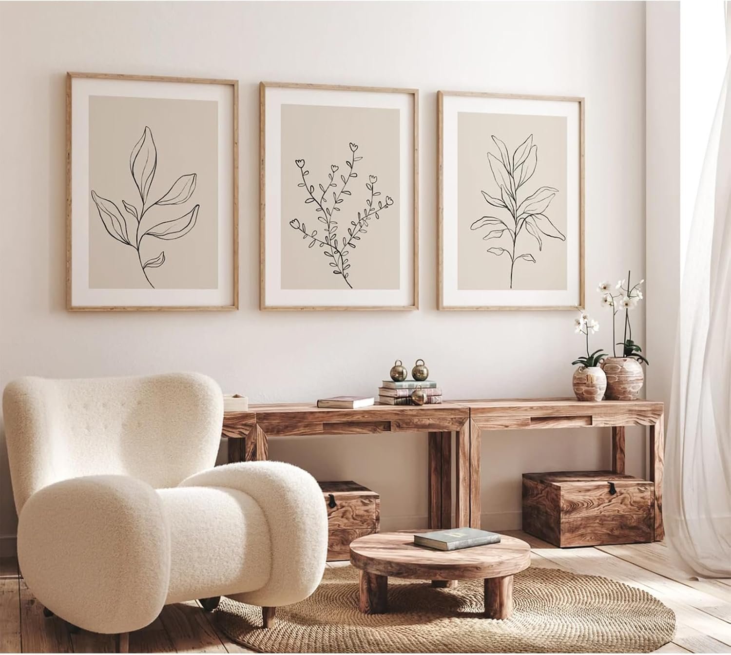 Joocrise Botanical Wall Art Decor Set of 3 Neutral Wall Decor Boho Beige Canvas Wall Art Botanical Minimalist Pictures Botanical Neutral Prints Beige Boho Artwork for Room Bedroom 12×16 Inch Unframed