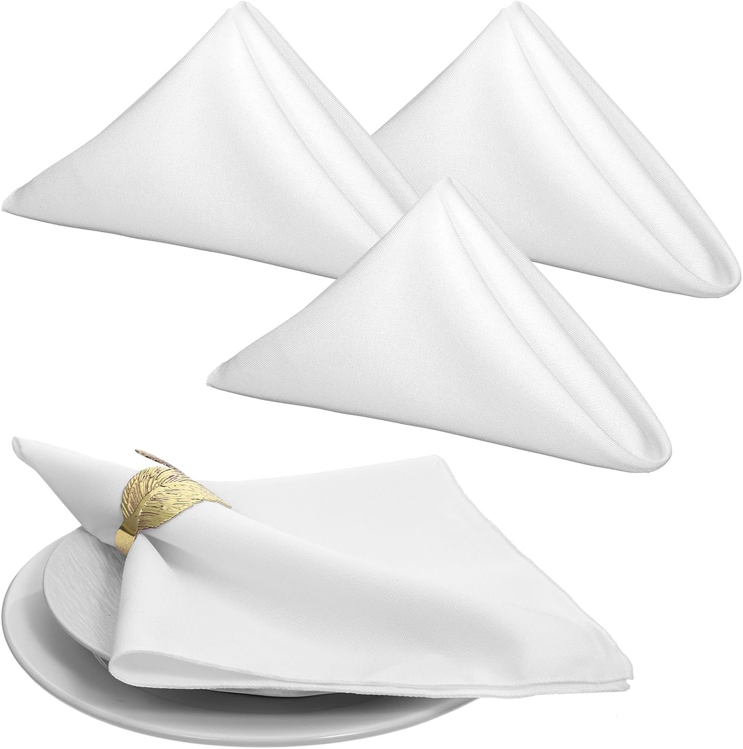 White Cloth Napkins 17×17 Inch, 4 Pack Washable Polyester Dinner Napkins Reusable Napkin with Hemmed Edges for Weddings Parties Restaurants Banquets Table Decoration