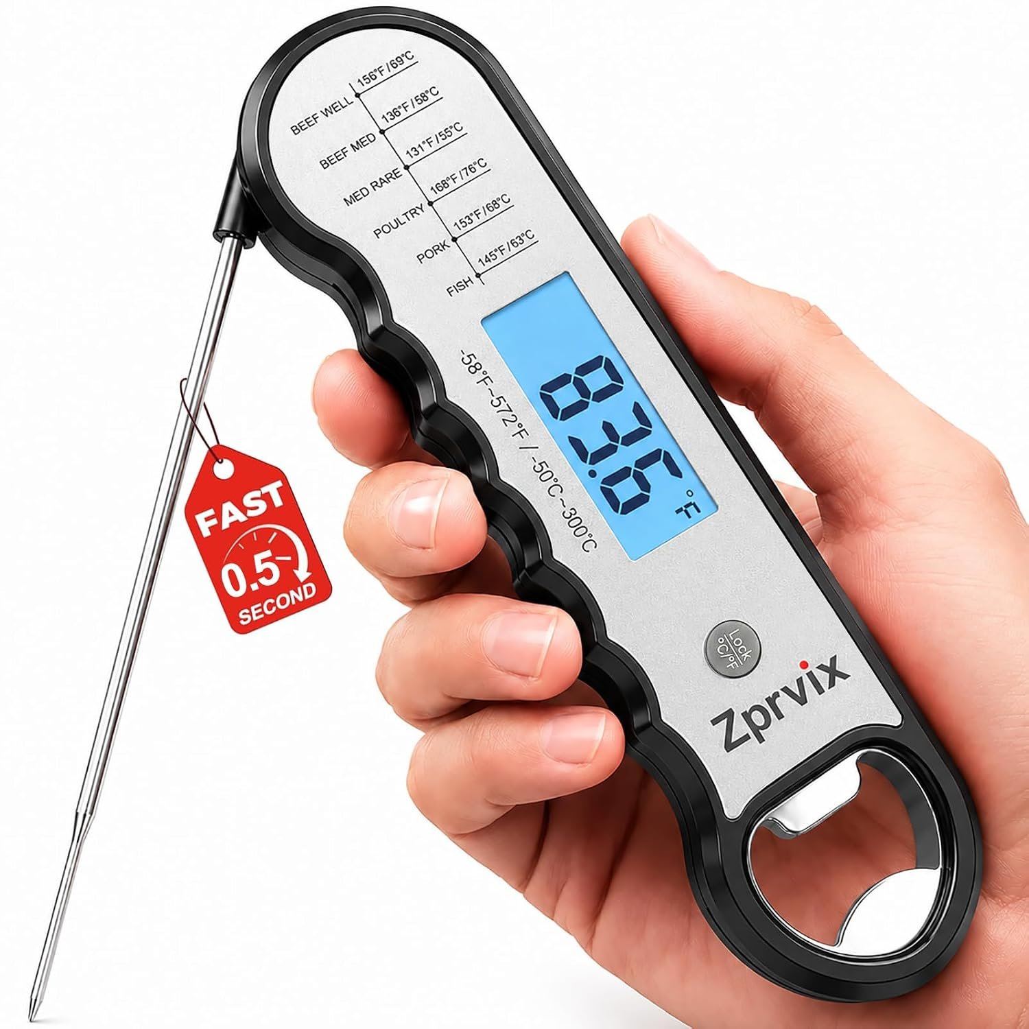 0.5s Instant Read Meat Thermometer Digital, Cooking, ±0.5°F Accuracy | Food Thermometer with Lift-to-Wake, Backlight & Auto-Rotating Display, IPX6 Waterproof for Grill, BBQ, Candy & Kitchen