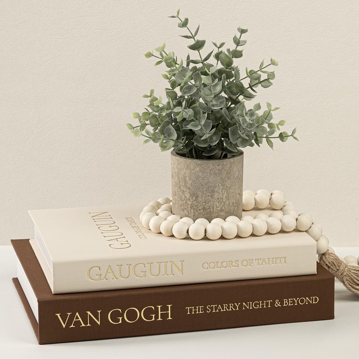 Decorative Books for Home Decor – Stackable Faux Book Box for Coffee Table Styling & Hidden Storage – Neutral Linen Fake Books as Display Riser for Shelf & Entryway (Set of 2, Van Gogh Art)