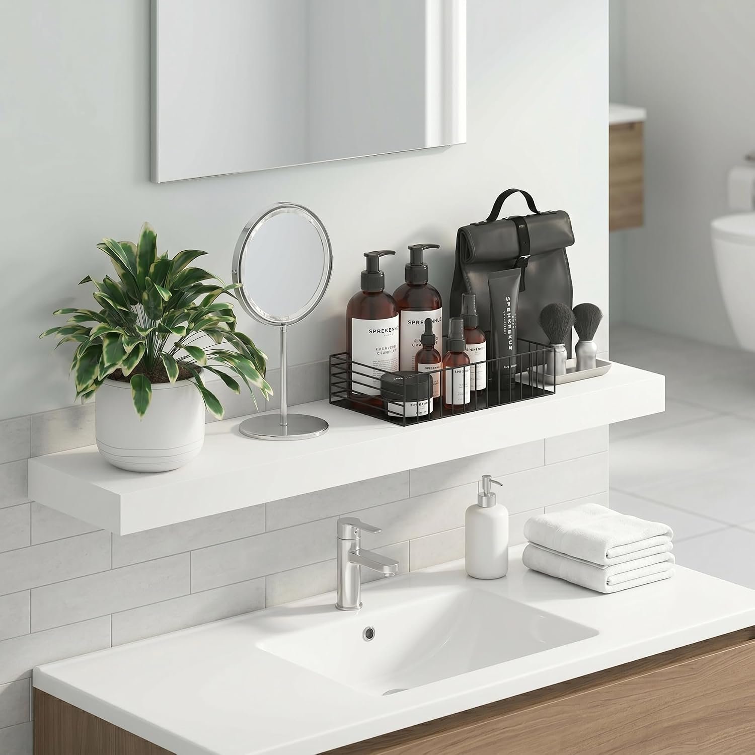 Furinno Tanna Floating Shelves for Wall, Bathroom Wall Shelf, White | 9.3 x 35.4, Invisible Brackets, 2-In Thick Shelf, Wall Mounted Organizers and Storage, for Bathroom, Living Room