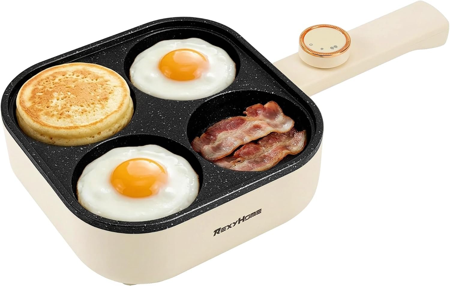 Electric Egg Pan Nonstick: No Stove Needed 900W 4-Cup Omelette Pan | Granite Material, 2 Power Adjustable, Breakfast Non Stick Frying Pans Skillet for Eggs, Pancakes, Crepes, Plett and More
