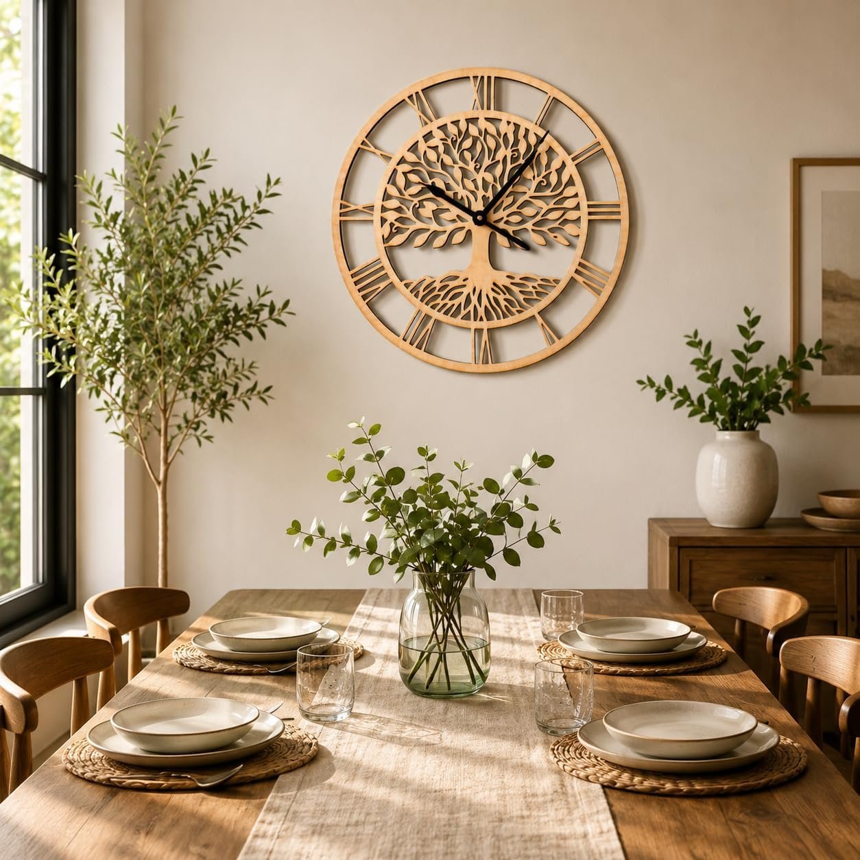 Large Wall Clock Decorative – Tree of Life, Quiet and No Ticking Suitable for Wall Decor, Living Room/Home Office/Bedroom/Kitchen Decoration (15.5 in), Made in USA, Roman Numeral Clock