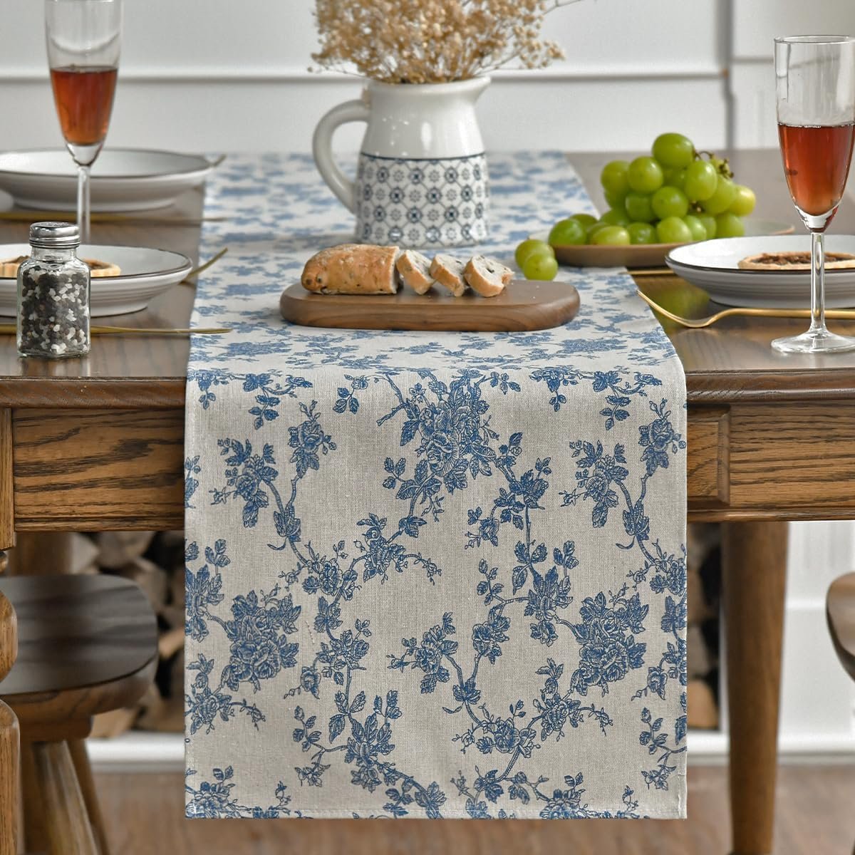 Artoid Mode Monochrome Sketch Branch Toile Textures Chinoiserie Cotton Dark Grey Table Runner, Seasonal Retro Vintage Kitchen Dining Table Decoration for Home Party Decor 13×72 Inch | Monochrome sketch branch toile, retro vintage cotton table decor for kitchen dining home party