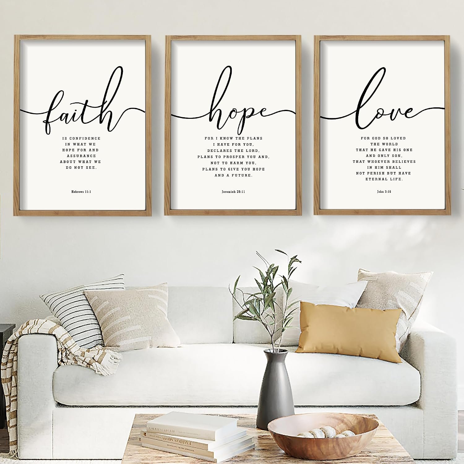 Houmury Set of 3 Framed Farmhouse Bible Verses Wall Decor Sign 11”x14” Christian Faith Scripture Wall Art for Home Bedroom Wall Decor (11″x14″ Brown)