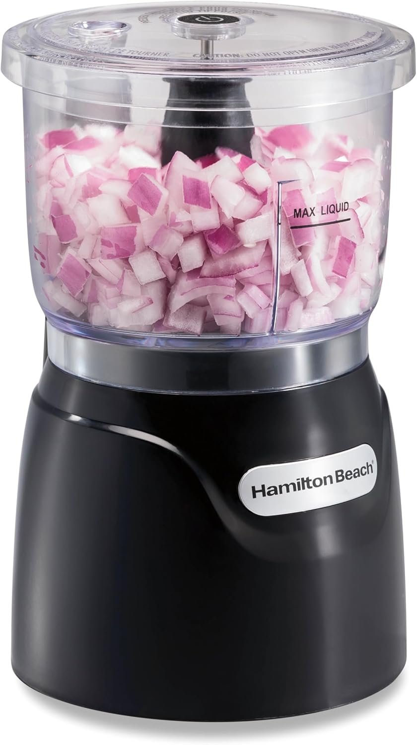 Hamilton Beach 3 Cup Electric Vegetable Chopper & Mini Food Processor | Simple Stack & Press Design | 350 Watts & Stainless Steel Blades For Dicing, Mincing & Puree | Dishwasher Safe | Black