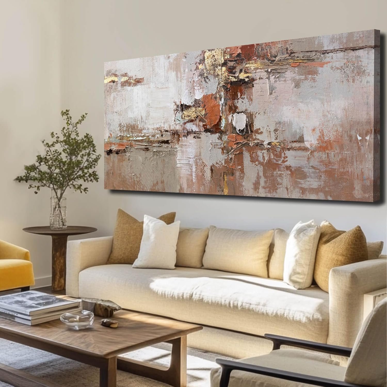 Neutral Abstract Wall Art Canvas Modern Living Room Decor 24×48 Inch