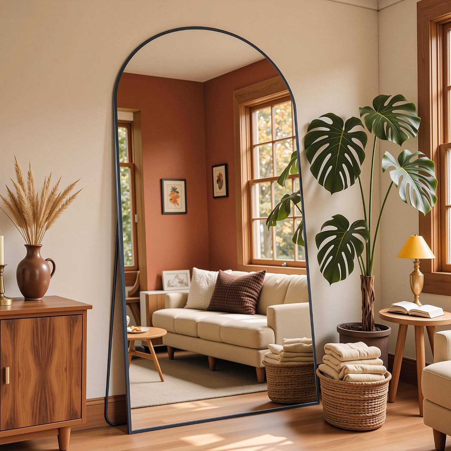 Full Length Mirror, 78″x38″ Arched Full Body Mirror, Floor Mirrors with Stand, Body Mirrors Standing Hanging Leaning Against Wall,Aluminum Frame Mirrors for Bedroom Cloakroom,Living Room,Black