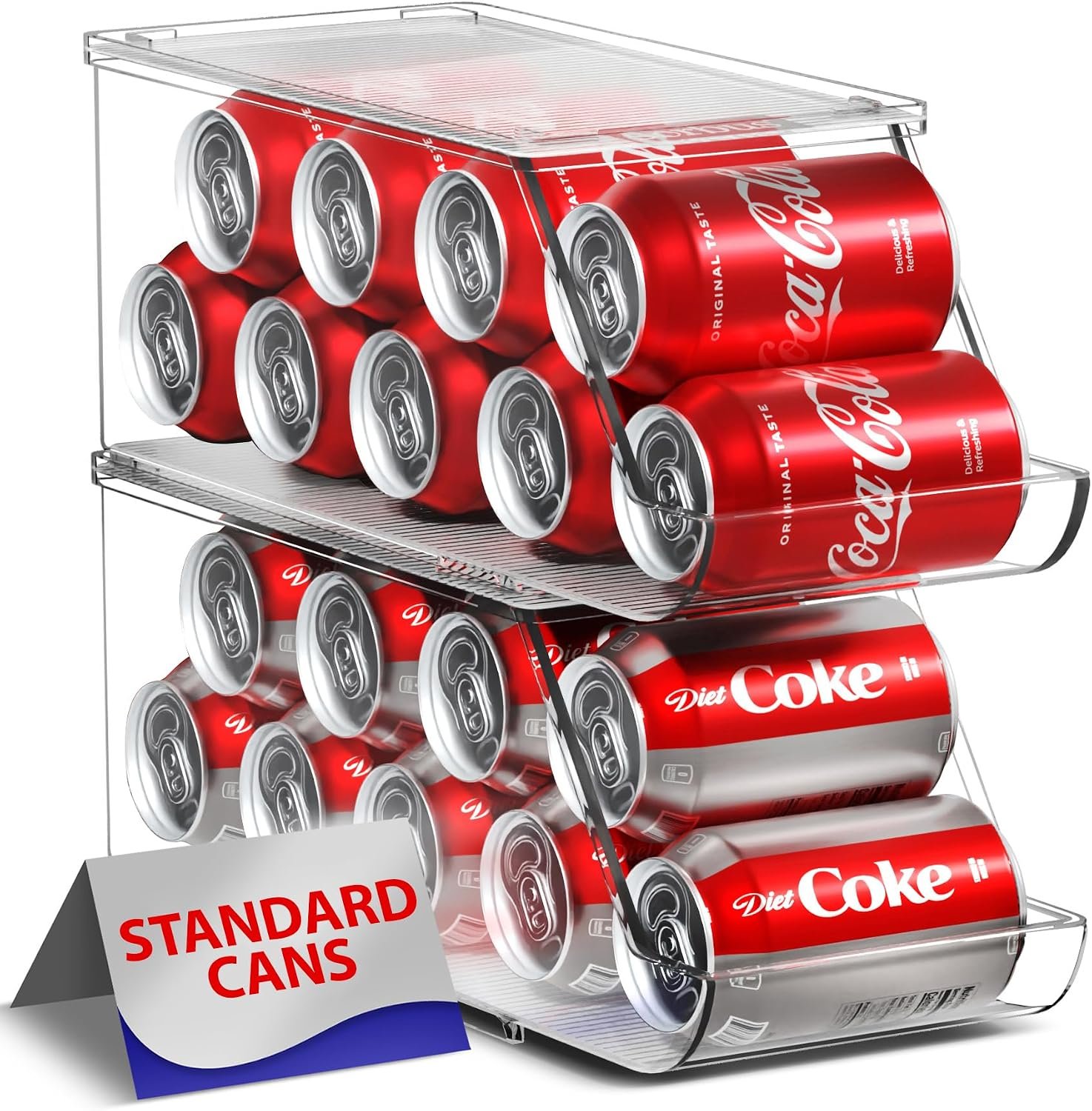 Sorbus Soda Can Organizer for Refrigerator – Stackable Holder Dispenser With Lid for Fridge, Pantry, Freezer – Holds 9 Cans Each, BPA-Free, Clear Design, Drink Organizer (2-Pack)