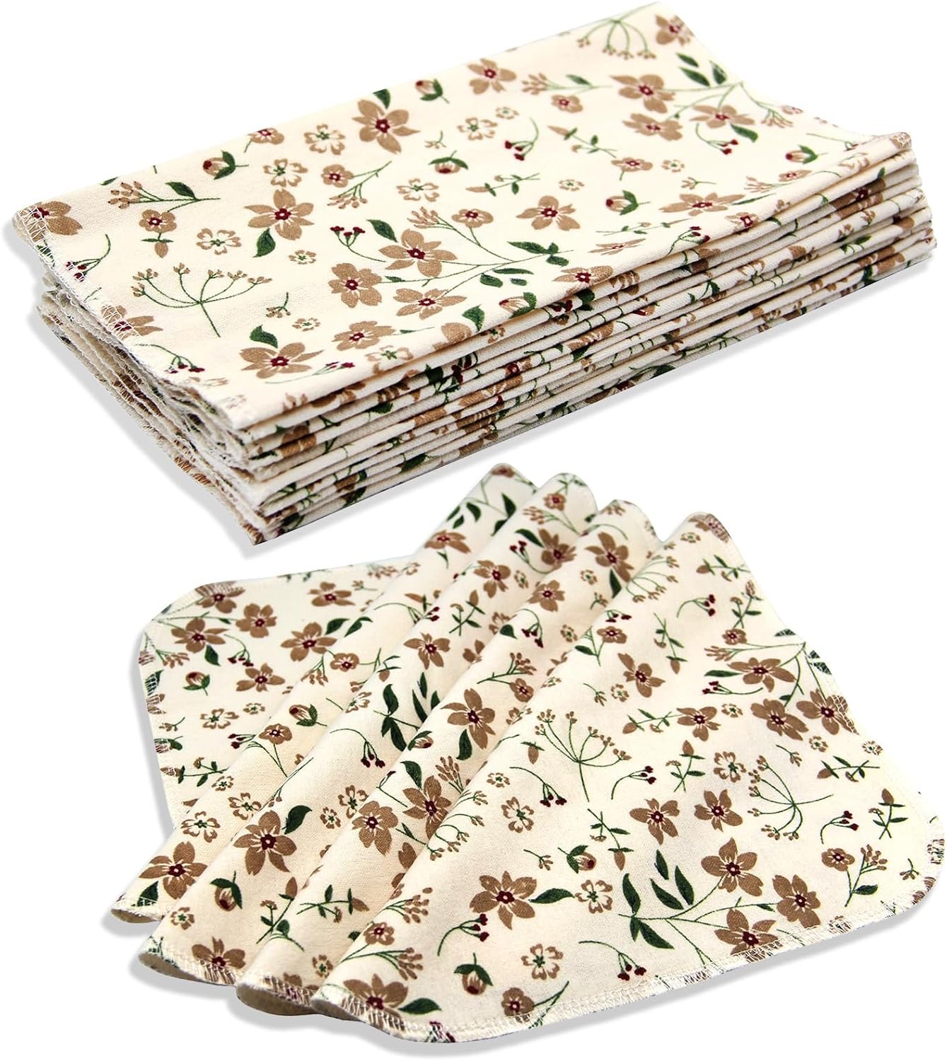Pinowu Reusable Paper Towels Cotton Cloths (12pcs), Absorbent Kitchen Dishcloths (10×10 inch) Washable Paperless Towels Zero Waste Alternative Napkins for Kitchen Household Cleaning