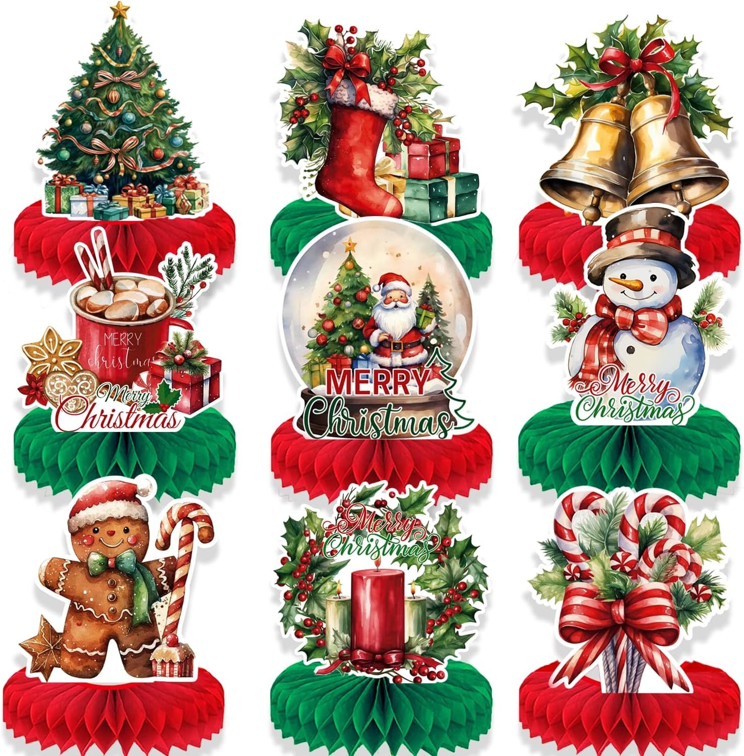 Christmas Table Decorations Christmas Honeycomb Table Centerpieces for Christmas Party Decorations, 9 Pcs