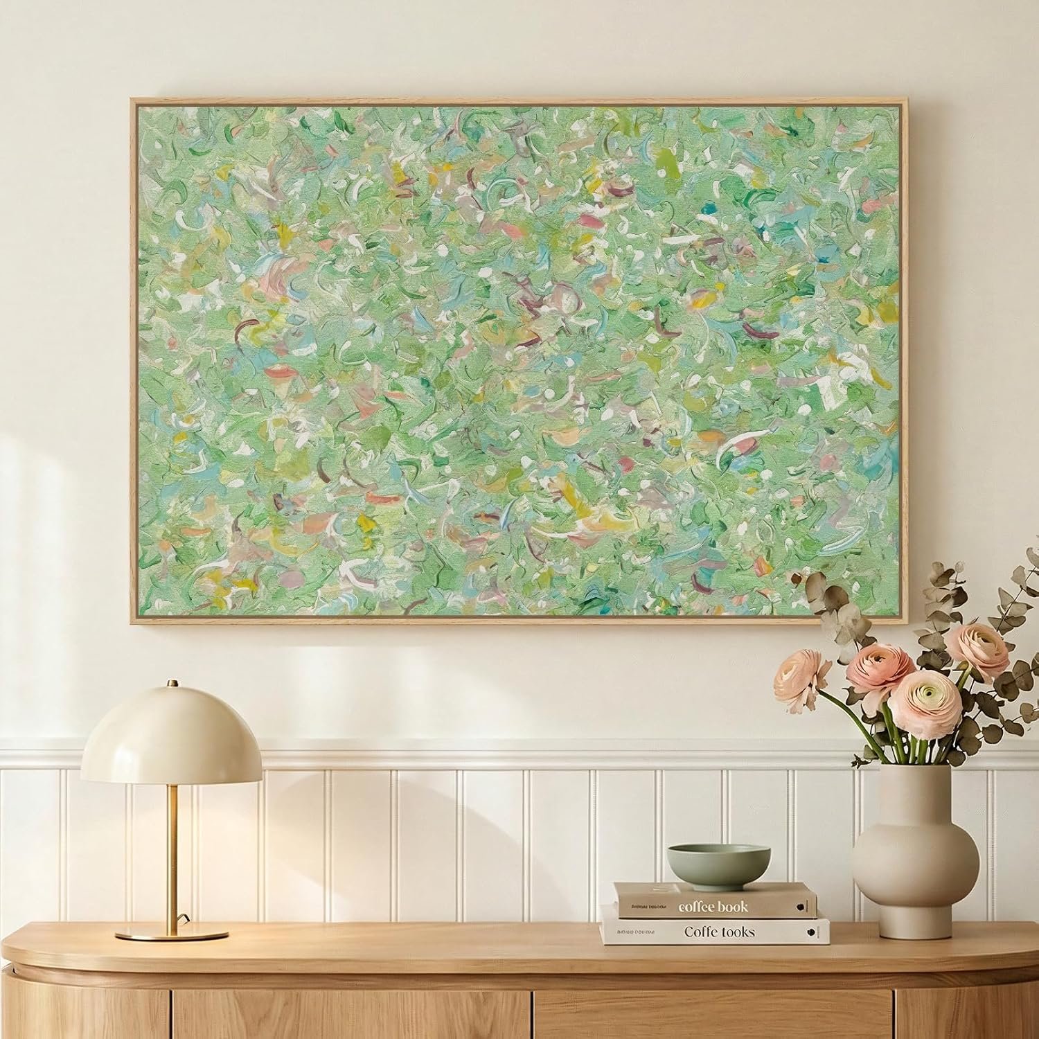 Framed Green Abstract Wall Art, Modern Canvas Prints Paintings for Walls, Contemporary Minimalist Colorful Brushstroke Pictures for Living Room Dining Bedroom Office Hallway Wall Decor 36×24 In