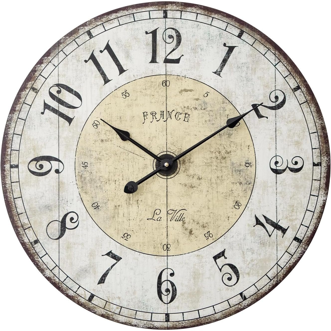 24 Inch Large Wall Clock, Rustic Round Farmhouse Wall Clocks for Living Room Decor, Silent Non-Ticking Battery Operated Clock with Large Numerals, Vintage Oversized Decorative Wall Clock