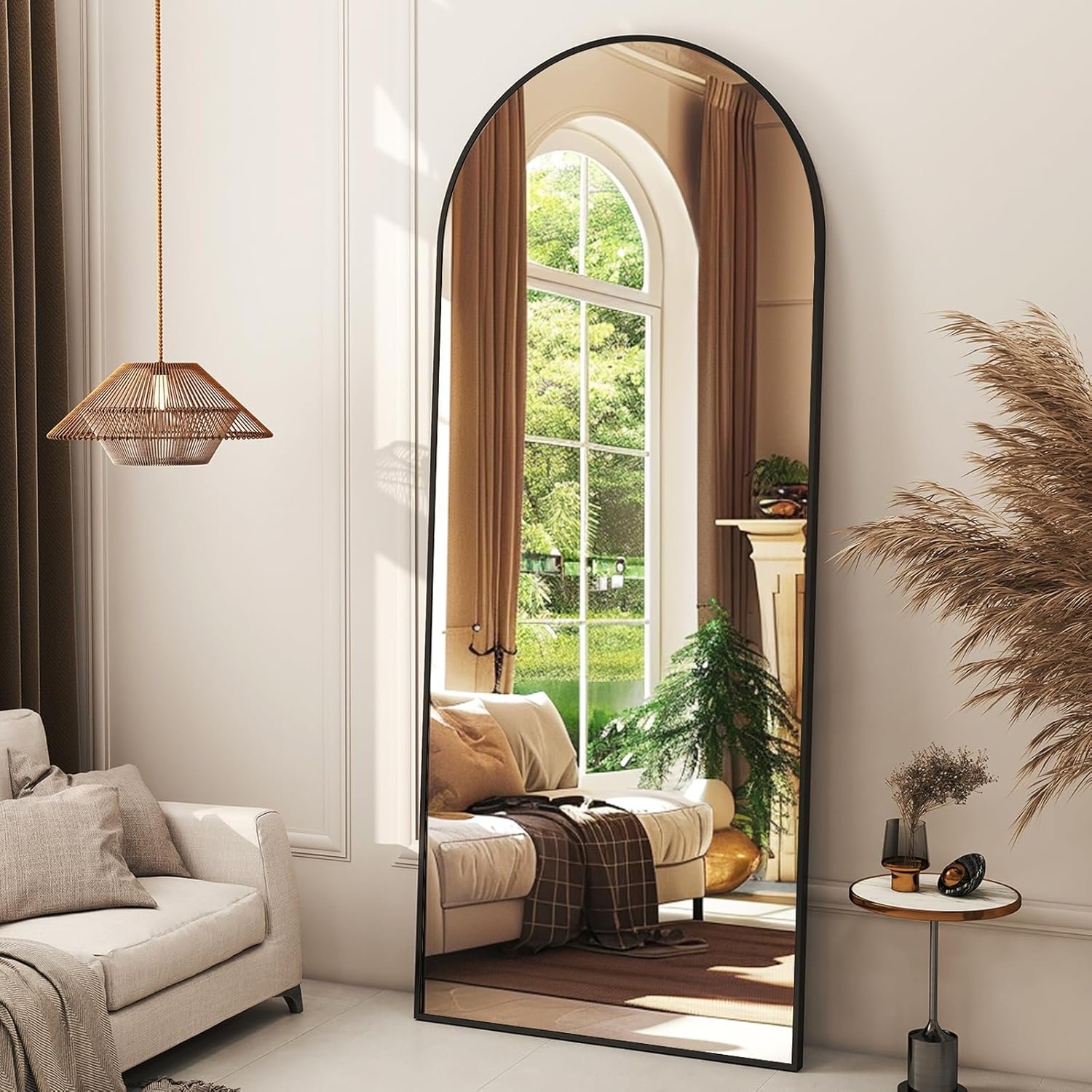 XRAMFY 56″x21″ Black Arched Full Length Mirror Floor Mirrors with Stand | Aluminum Alloy Frame Free-Standing Wall Mounted Floor Mirrors or Large Dressing Mirror, Black Mirror Full Length
