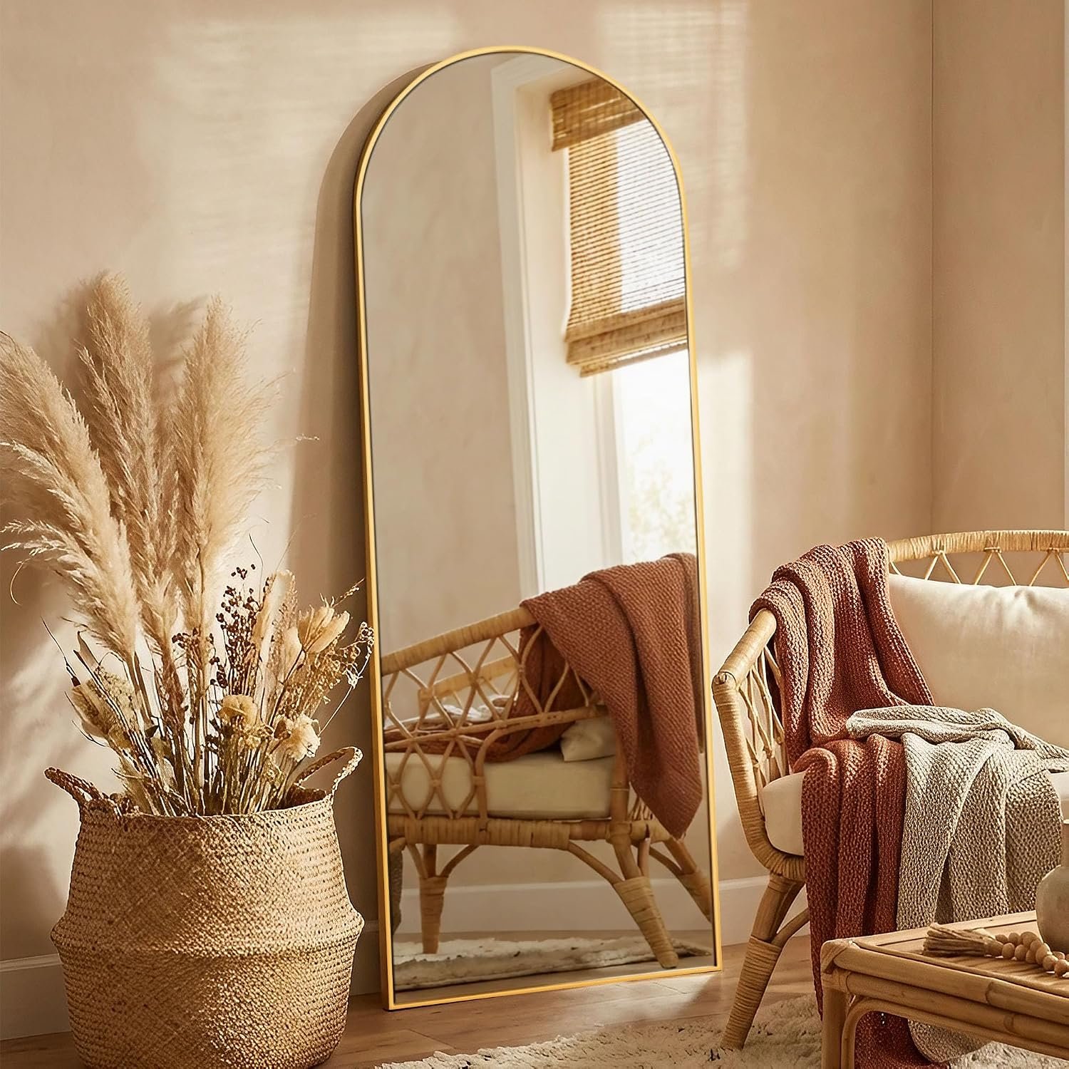 Gold Arched Full Length Mirror, XX-Large 71×26 Floor Mirror with Stand | Modern Home Decor Accent for Bedroom Decor, Tempered Large Mirror Living Room Decor, Dressing Room