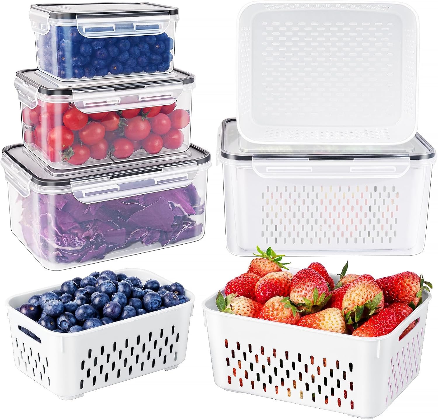 Fruit Storage Containers for Fridge with Removable Colander, Airtight Food Storage Container, Dishwasher Safe Produce Saver for Refrigerator, Keep Berry Fruit Fresh Longer 4 pcs Small Clear | Airtight Food Storage Container Dishwasher Safe Produce Saver for Refrigerator Keep Berry Fruit Fresh Longer Small Clear