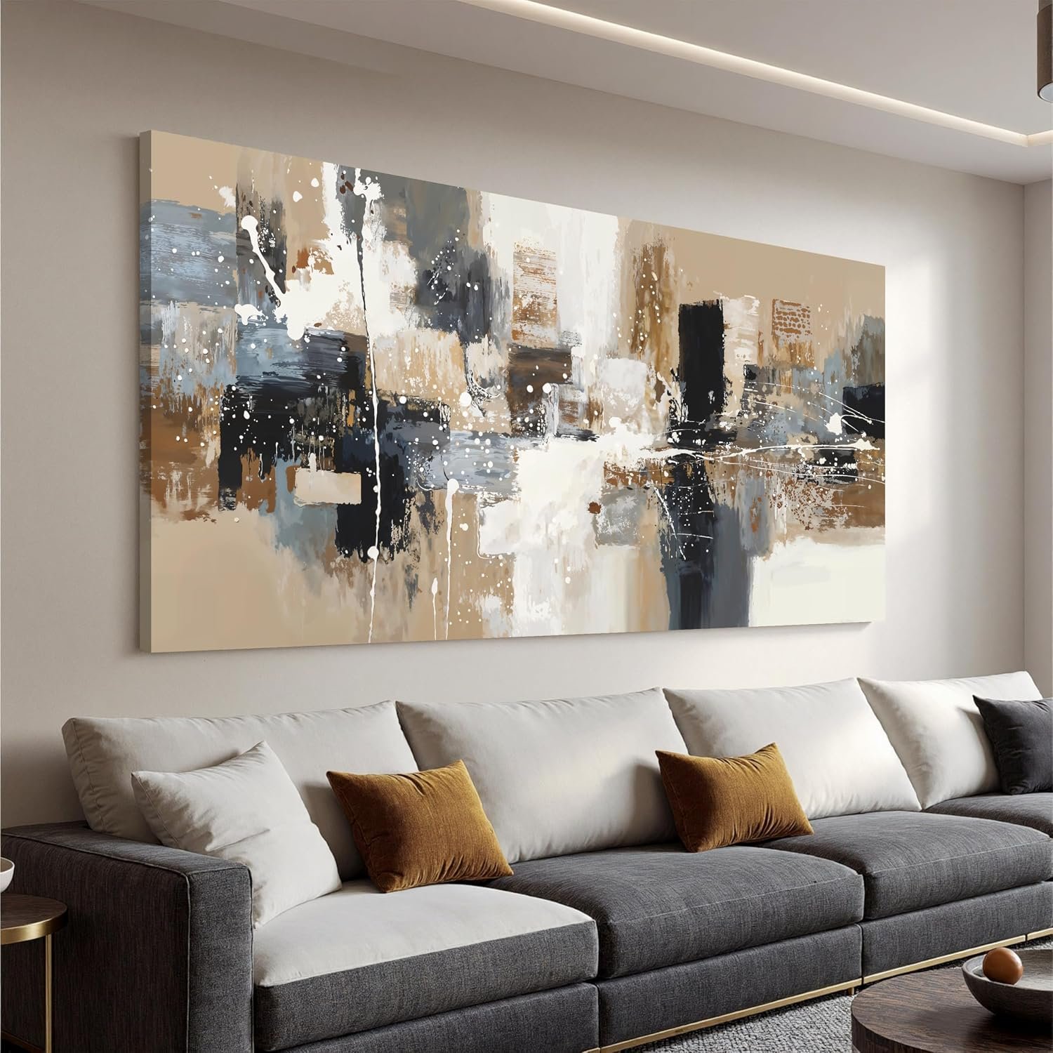 Abstract Wall Art Canvas Art Wall Decor For Living Room Neutral Beige Black Abstract Art Print Modern Aesthetic Wall Decor Painting Picture For Bedroom Office Apartment Interior Decoration 20×40 Inch