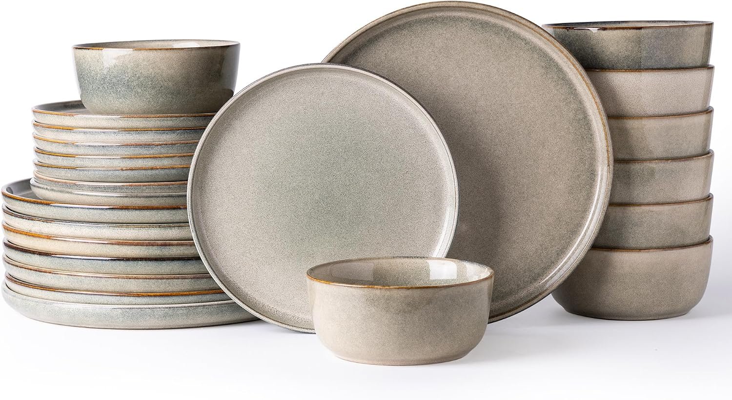 AmorArc Stoneware Dinnerware Sets for 8, 24Pcs Plates and Bowls Sets Dishes | Ceramic Round Reactive Glaze Dishes Set, Highly Scratch Resistant | Dishwasher & Microwave Safe Dishware