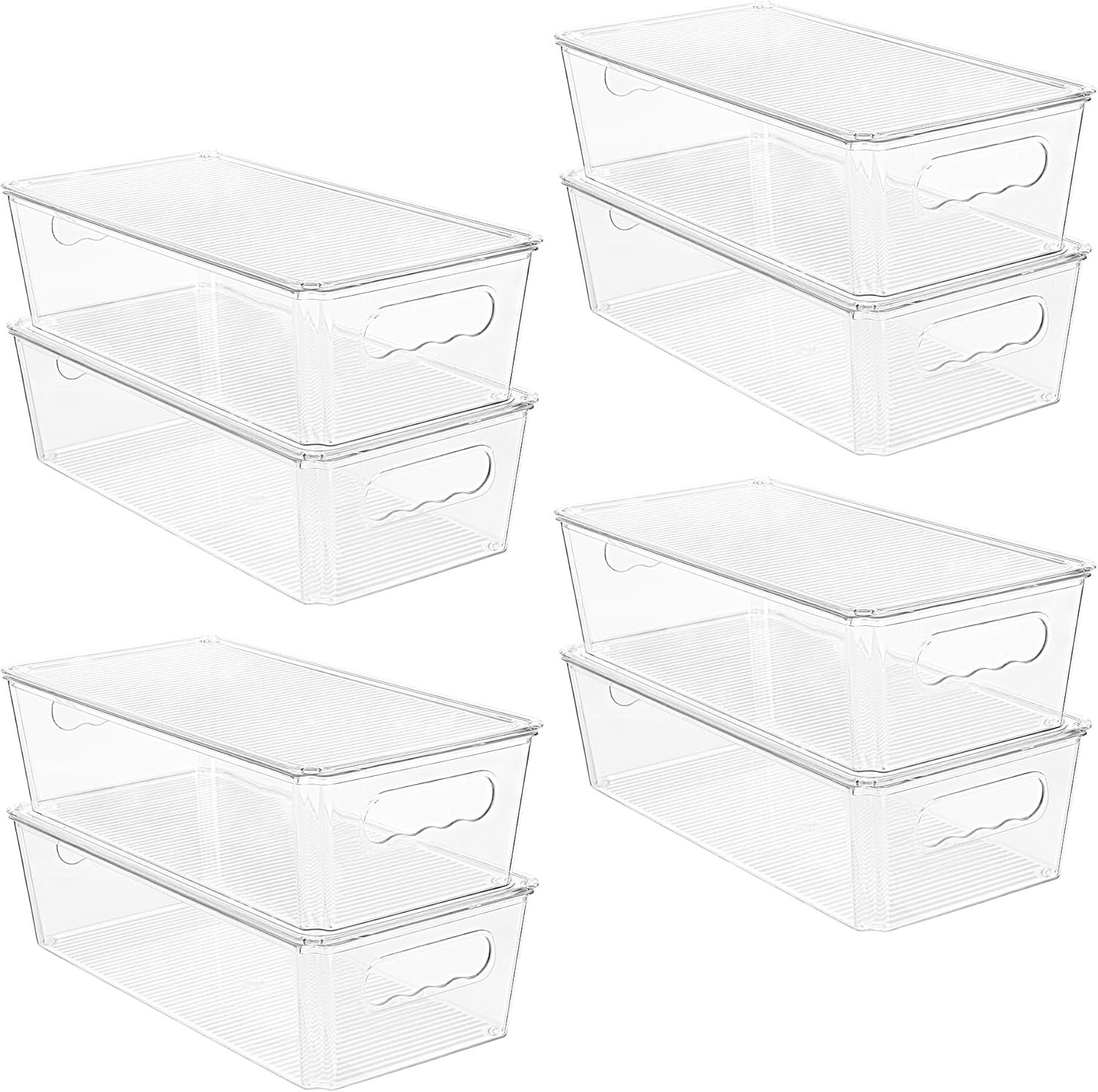Vtopmart 8pcs Clear Stackable Storage Bins with Lids | BPA-free food-grade PET, Stackable with Lids Included, Easy to Move, For Fridge Freezer Pantry Cabinet Kitchen Organization