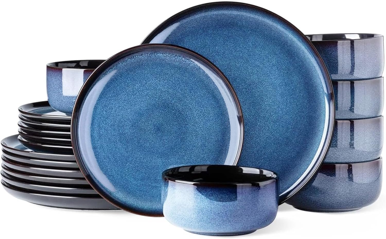 LERATIO Ceramic Dinnerware Sets for 6,18-Piece Plates and Bowls Set | Handmade Reactive Glaze Ceramic Dish Set,Oven & Microwave,Dishwasher Safe,Scratch Resistant-Blue