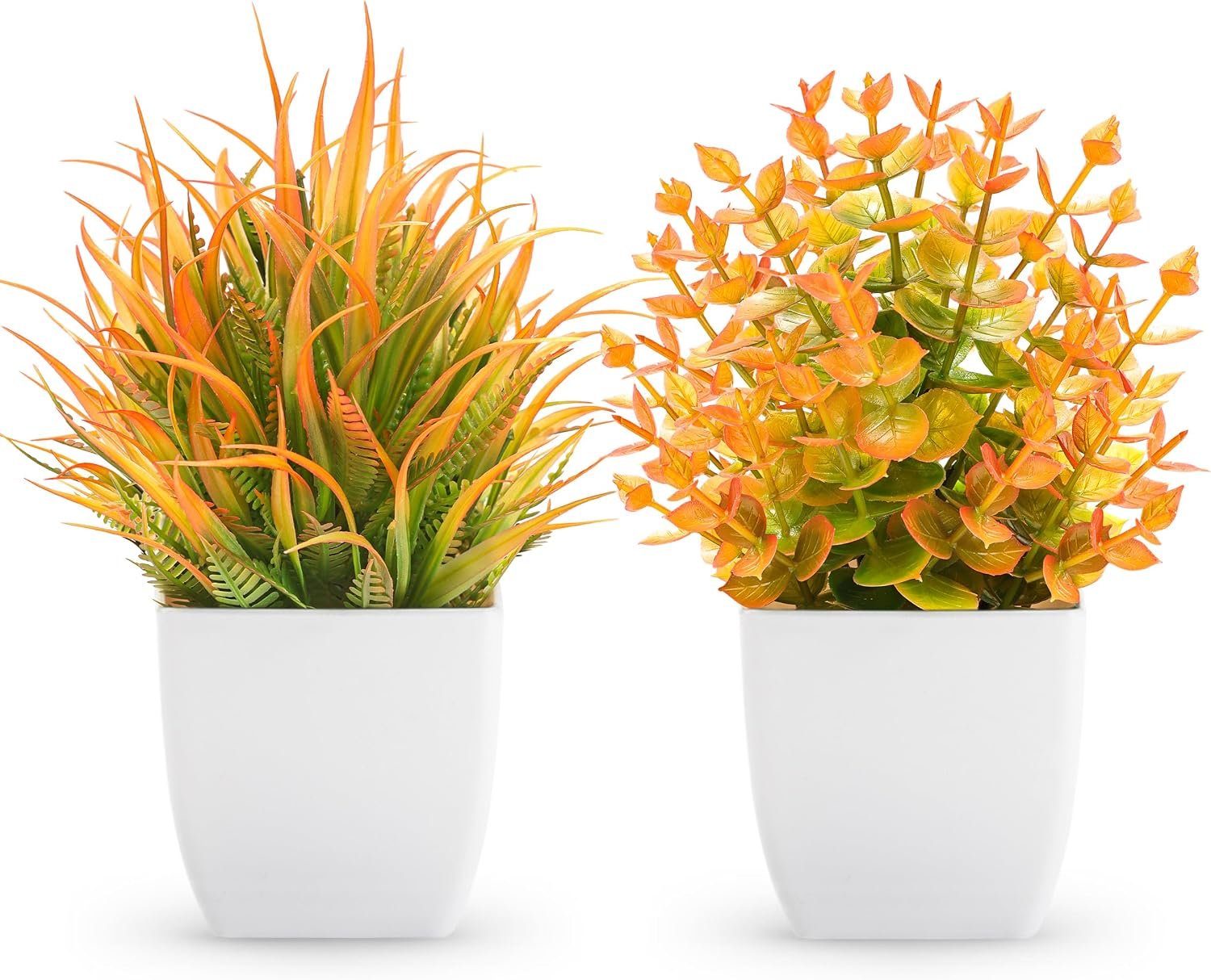 Der Rose 2 Pack Fake Plants Orange Mini Plants for Fall Home Decor | Fall foliage style plants, desk bathroom bedroom kitchen office decor, durable lightweight, easy maintenance