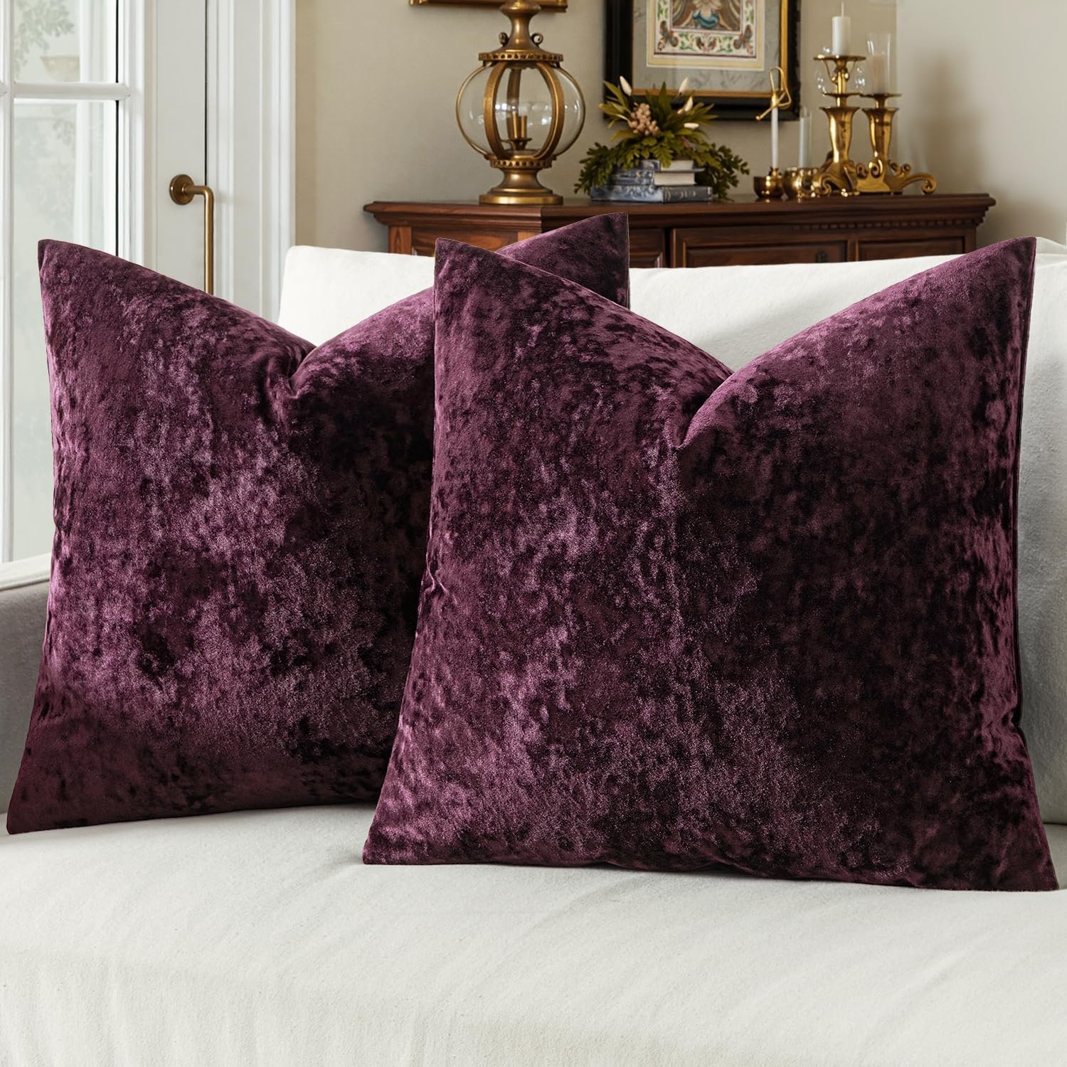 MIULEE Velvet Throw Pillow Covers Purple 18×18 inch Set of 2 | Soft Neutral Decorative Pillow Cases with Luxurious Textured Vintage Cushion Covers for Home Decor Couch Sofa Bed