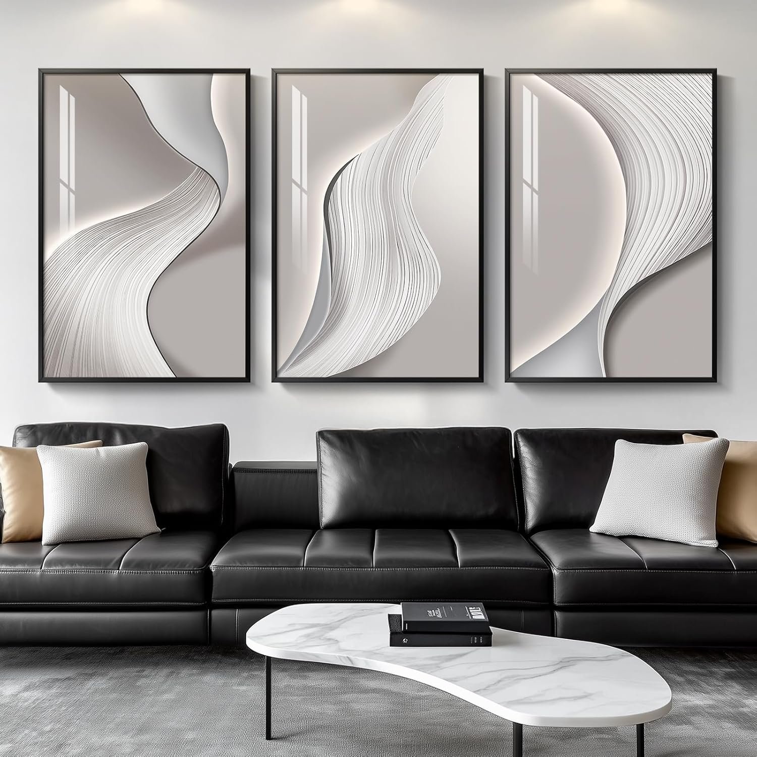 Large Framed Modern Abstract Wall Art for Living Room, 3 Piece 24×36 In | Silver gray tones art prints, Minimalist bright style paintings, Crystal wall art for bedroom dining room hallway office