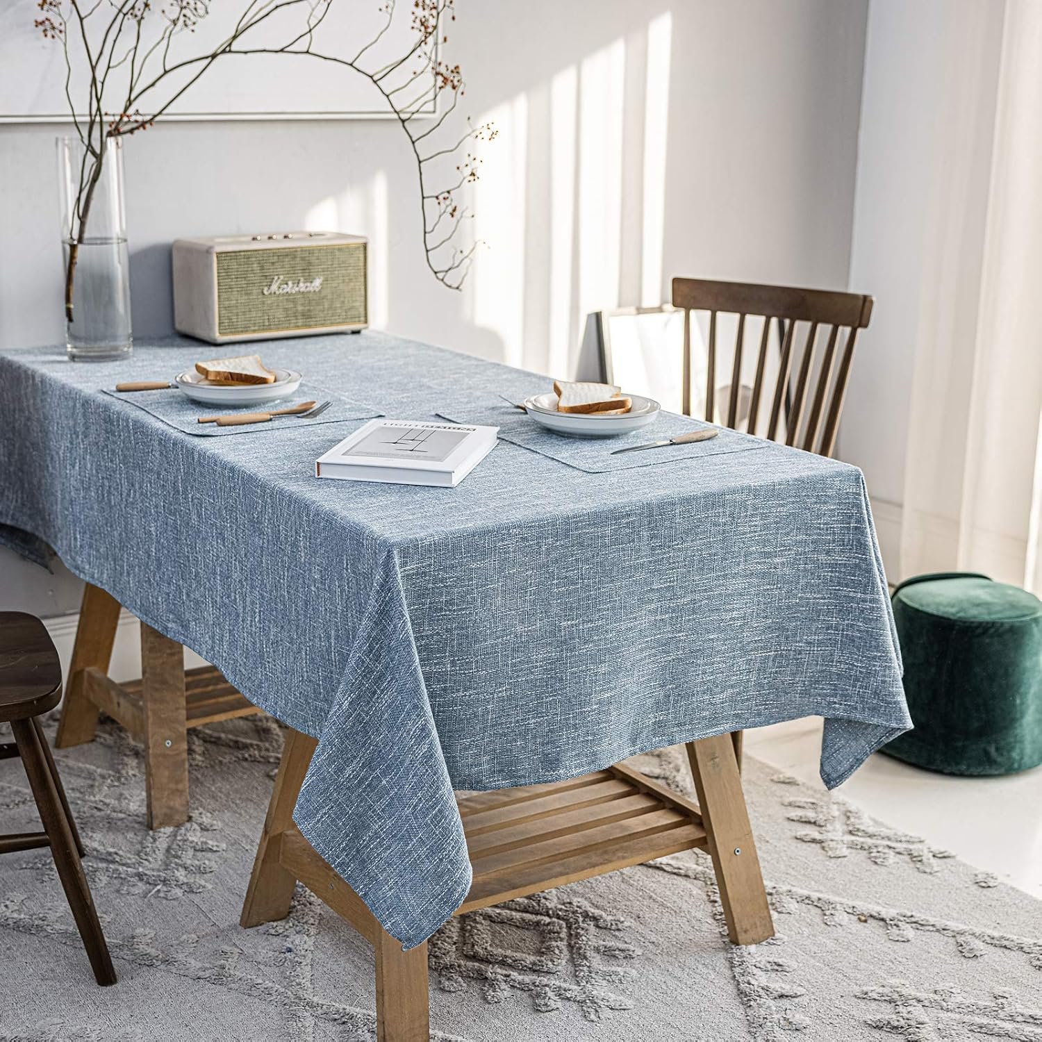 Waterproof Cotton Linen Tablecloths Rectangle Dining Table Cloth, Wipe Clean Indoor & Outdoor Table Cover for Buffet Party and Banquets, Wrinkle Resistant（54″x70″） Dirty Blue | Cotton Linen Wipe Clean Indoor & Outdoor Dining Table Cover for Buffet Party and Banquets Wrinkle Resistant