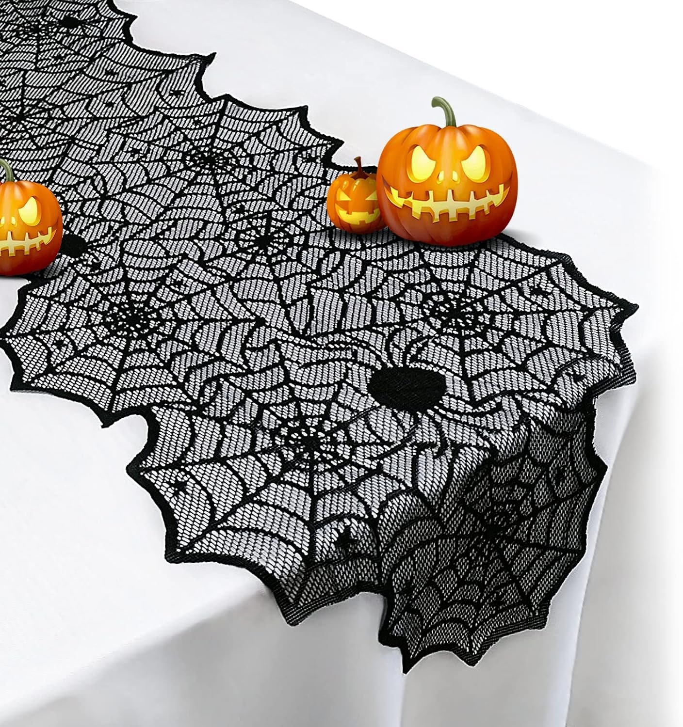 Halloween Table Runner,Black Lace Spider Web Table Runners,18 x 72 Inch | Black Lace Spider Web Table Runners for Halloween Decor,Vivid Polyester Spider Web Table Runner for Halloween Decoration