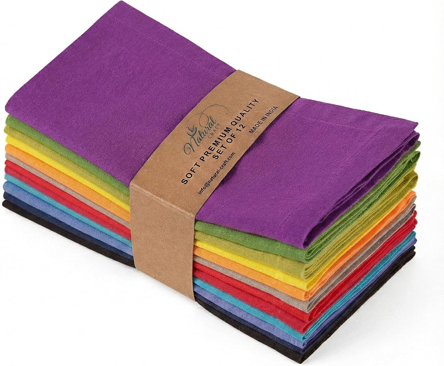 NATURALCRAFT Multicolor Cloth Napkins Set of 12 Cotton Linen Multi Pack | 18×18 inch Washable Reusable Fabric Soft Durable Quality for Hotel Farmhouse Parties Wedding Events Dinner and Everyday Use