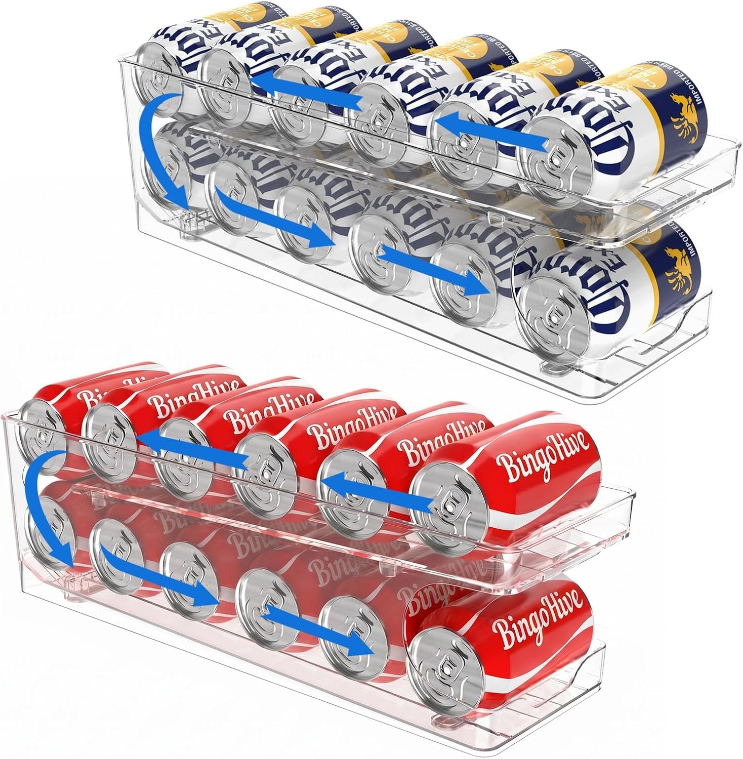 2 Pack Rolling Soda Can Dispenser for Refrigerator Soda Can Organizer for Beer Soda Refrigerator Pop Can Organizer for Fridge 12 Standard Size 11.15oz, 12oz, 330ML, 355ML Cans Holder Storage