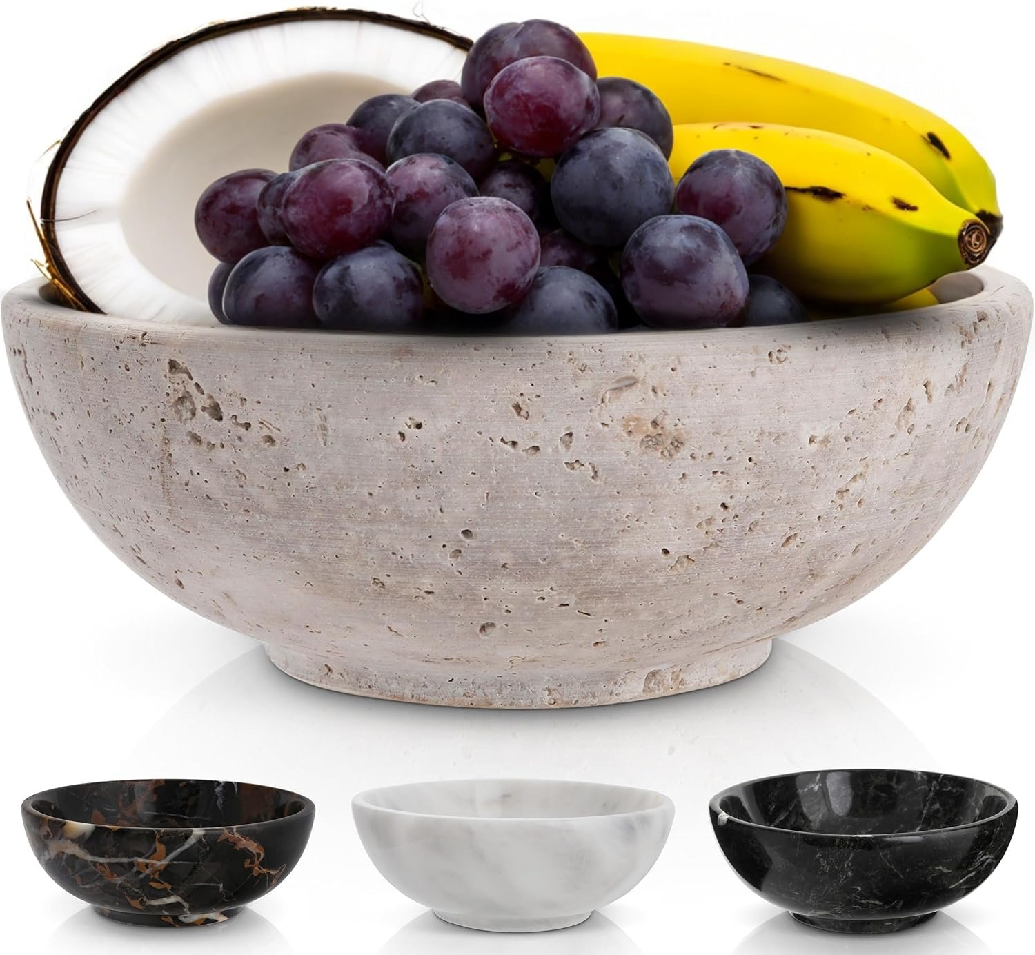 Gusto Nostro 8″ Decorative Travertine Bowl for Coffee Table – Elegant Centerpiece, Aesthetic Fruit Bowl for Kitchen Counter – Heavy Stone Entryway Catch all, Jewelry, Potpourri – Travertine Decor