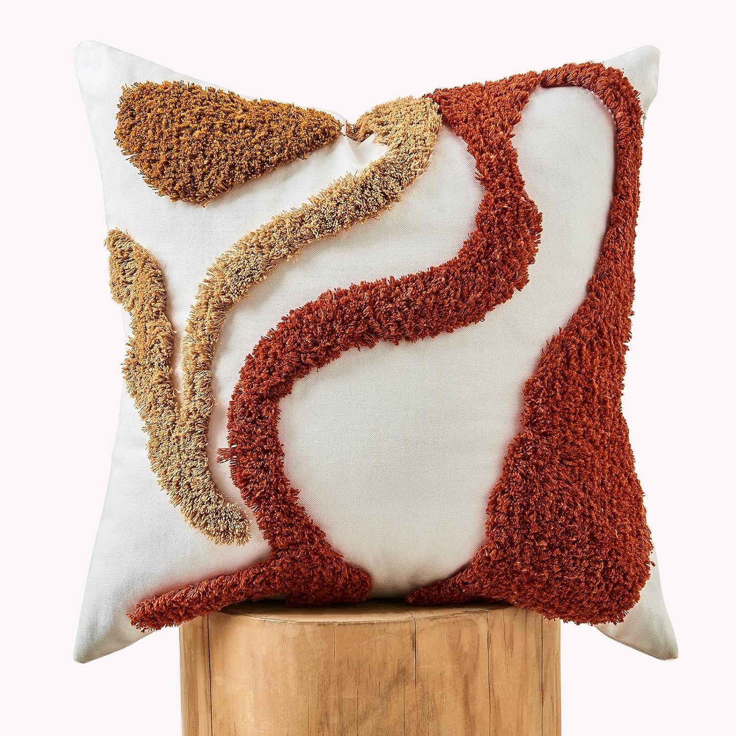 lifein 18×18 Pillow Covers-Throw Pillow Covers Boho Couch Pillows Embroidered Decorative Accent Pillows Mid Century Textured Pillowcases for Couch Sofa Living Room Bed Home Decor (Burnt Orange)