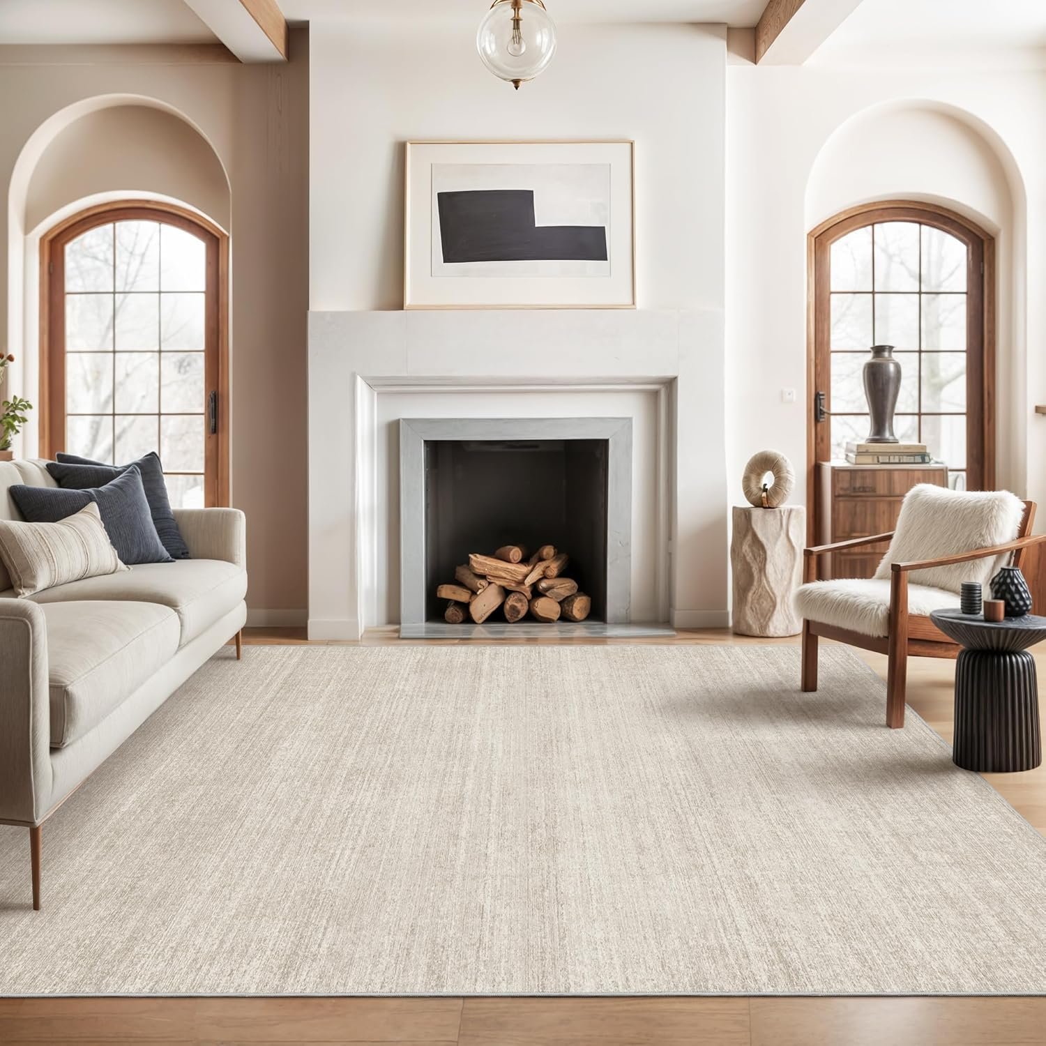 Valenrug Washable Rugs 5×8 – Stain Resistant 5×8 Area Rugs for Living Room, Non Slip Backing Printed Rugs for Bedroom, Folable Machine Washable Area Rug (5’x8′, Beige)