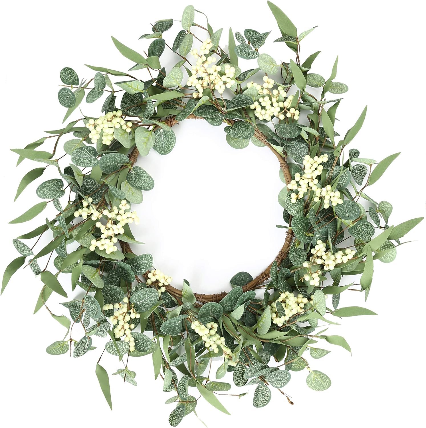 Pinkpum 20” Eucalyptus Wreath for Front Door, Porch, Window – Green Decor for Home, Farmhouse – Spring, Summer, Fall, All Seasons | Front Door Porch Window Greenery Boho Farmhouse Rustic All Year Outside Welcome Home Decorations Gift for Housewarming
