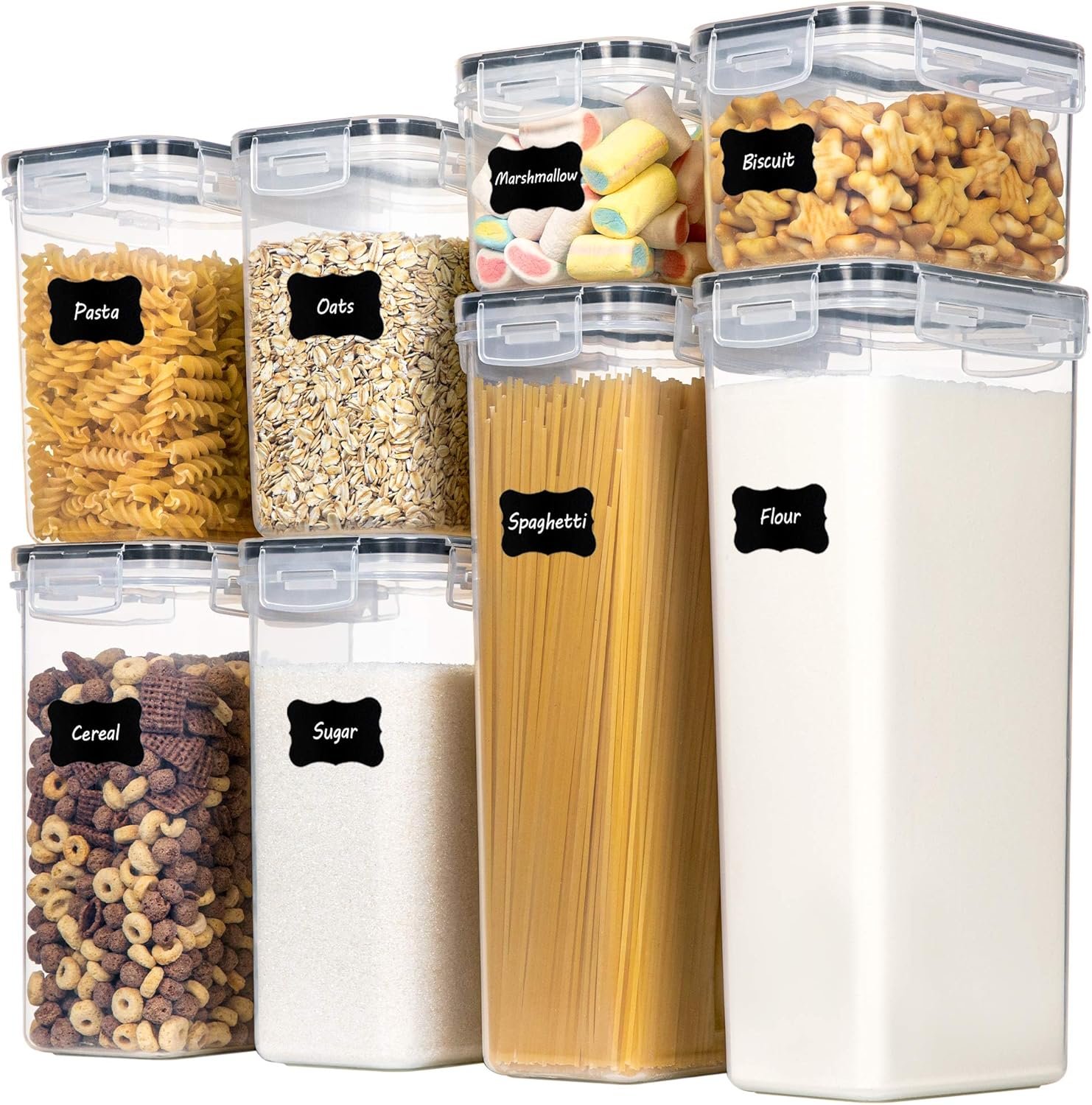 CHEFSTORY Airtight Food Storage Containers with Lids, 8 PCS | BPA-Free Kitchen Organizers with Lids, For Flour, Sugar & Cereal, Plastic Dry Food Canisters, Pantry Storage