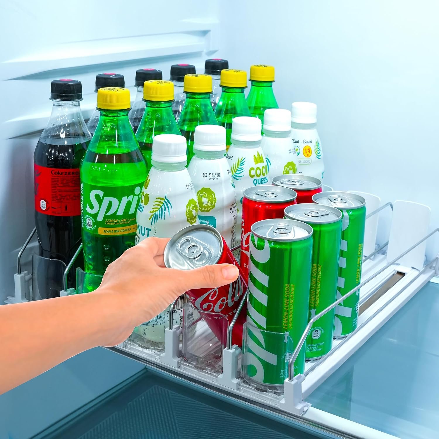 Self Pushing Drink Organizer for Fridge – 5 Rows, Holds 25-30 Cans | Soda Can Organizer for Refrigerator