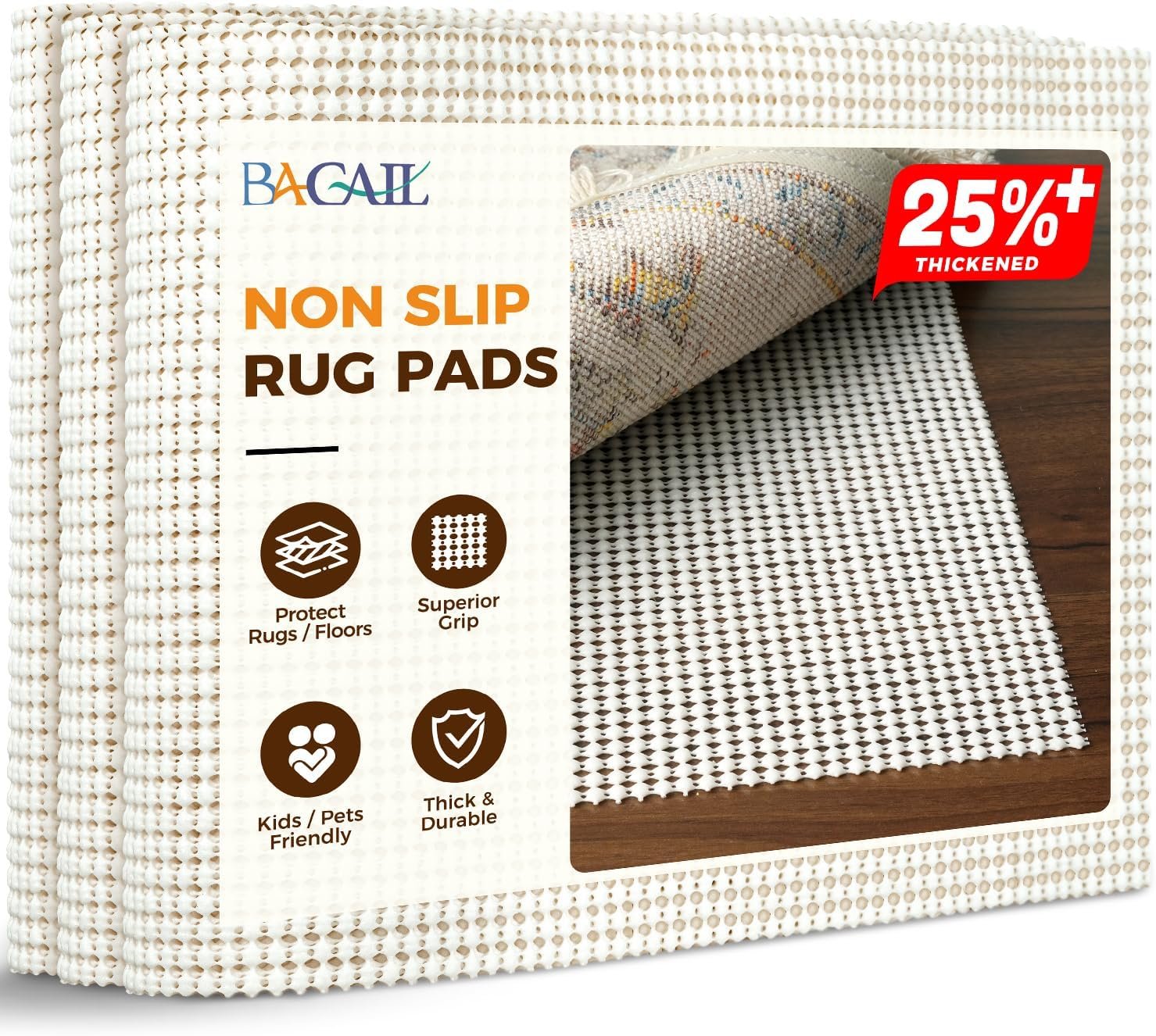 BAGAIL BASICS 8 x 10 FT Rug Pad Gripper for Hardwood Floors, Non Slip Rug Pads for Area Rugs, Extra Thick Under Rug Padding, Protect Your Rugs & Floors