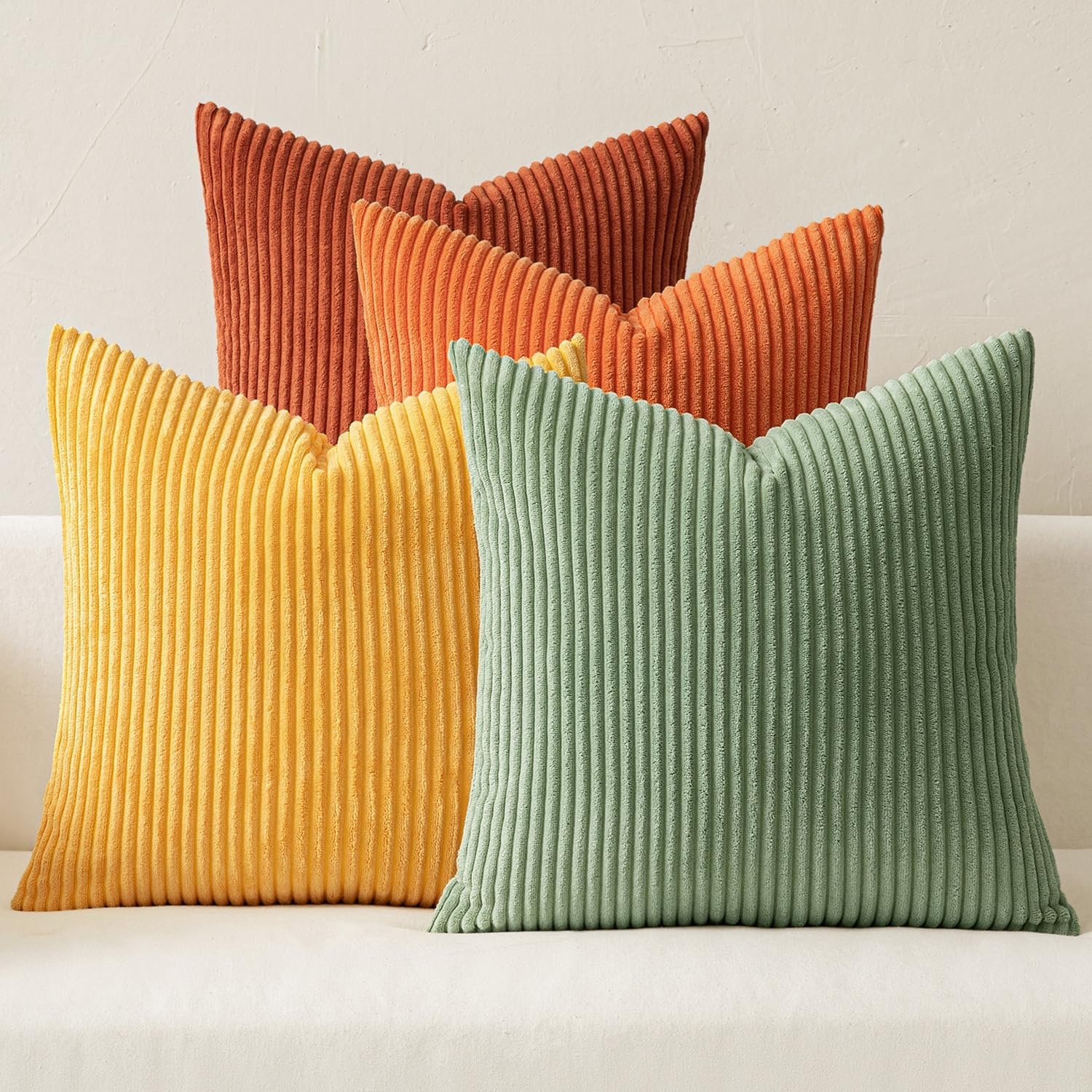 MIULEE Decorative Throw Pillow Covers 18×18 Inch Set of 4, Vibrant Cushion Covers Vintage Retro Fall Home Decor, Mix and Match Color Clash Design for Sofa Couch Bed Living Room Yellow Rust Green