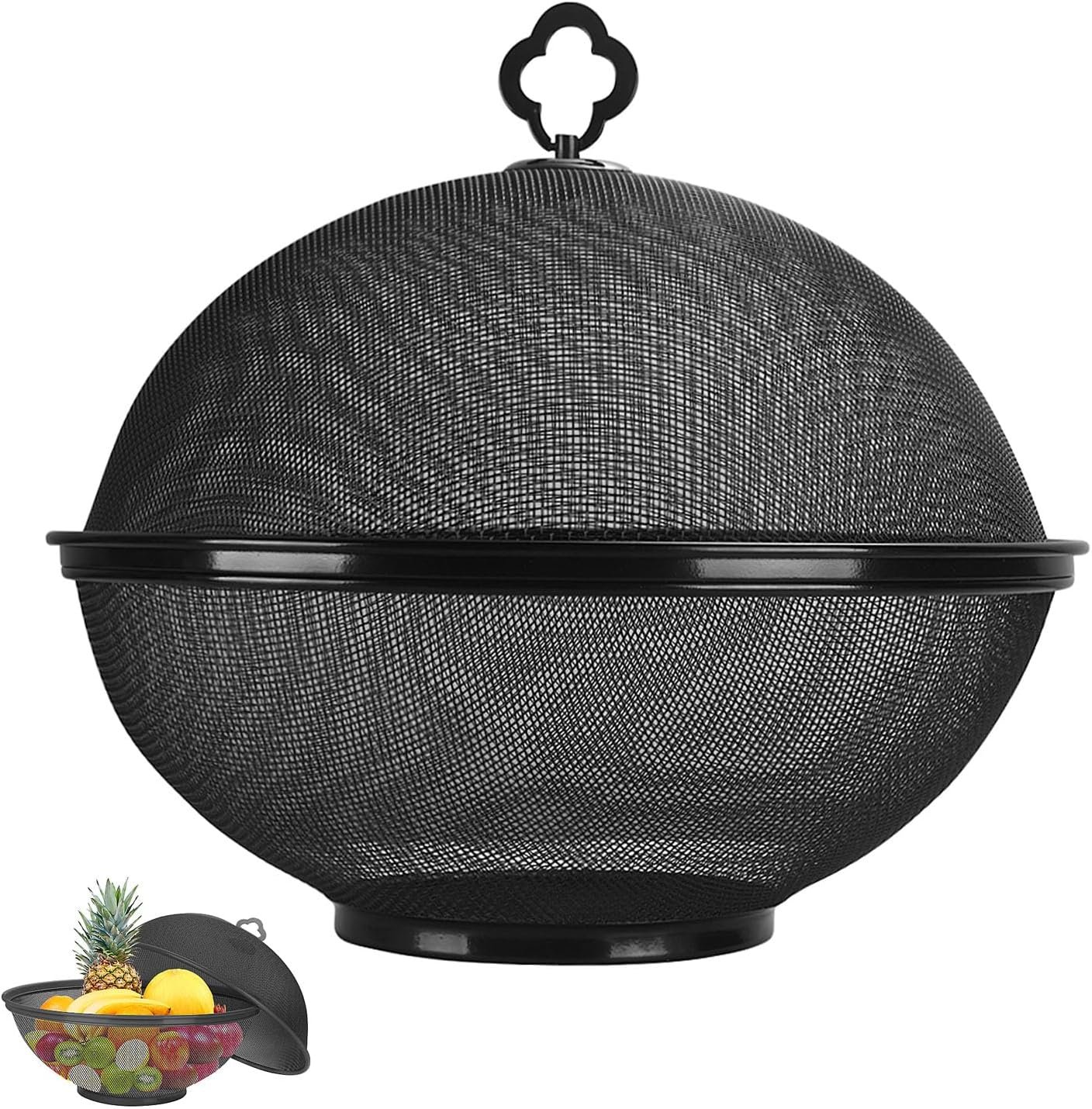 Fruit Fly Proof Fruit Storage Basket, Metal Mesh Fruit Bowl w Lid Black1PCS | Decorative Fruit Bowls Kitchen Counter Storage for Fruits & Veggies