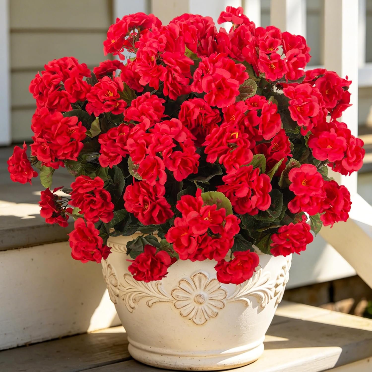 Ammyoo Artificial Geranium Flowers for Outdoors Spring Decoration | 6 Pcs Fake Silk Geraniums Flower UV Resistant Look Real Faux Plants for Garden Porch Planter Yard Table Centerpieces Decor