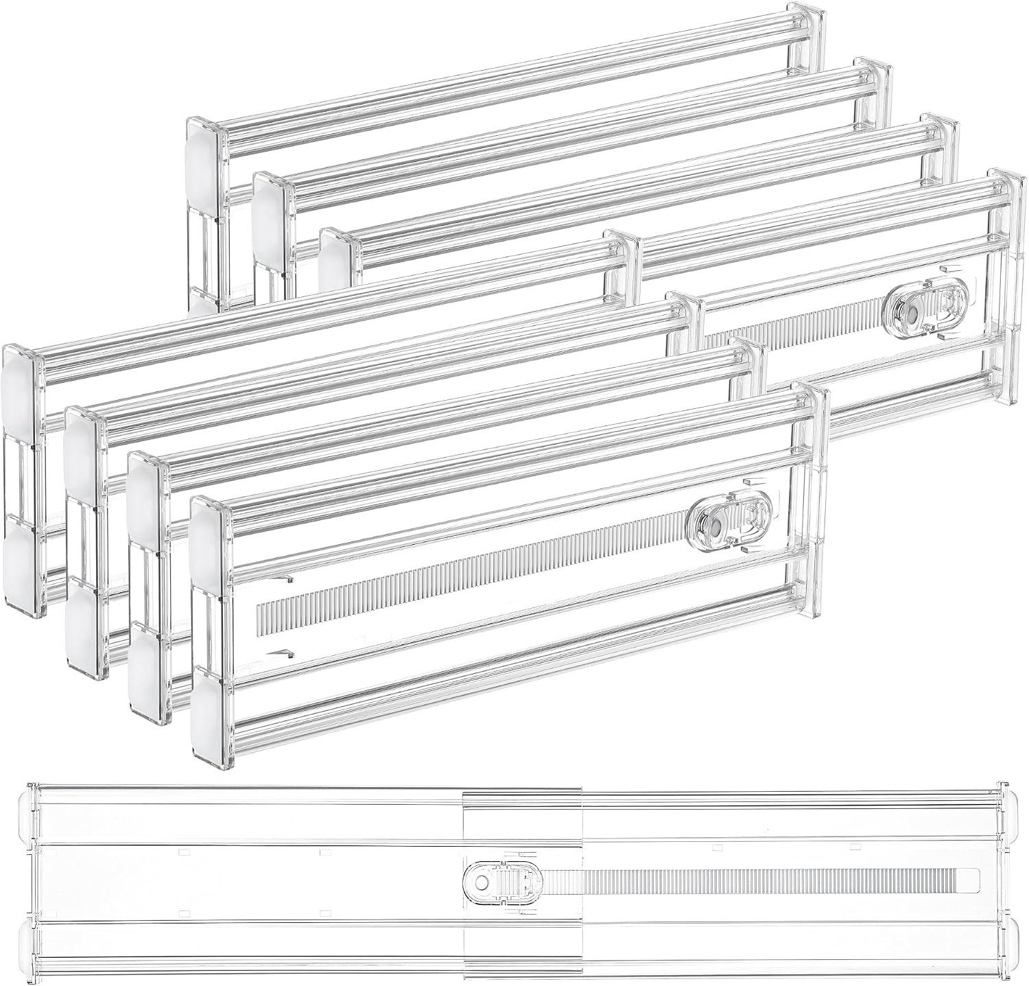 Vtopmart 8 Pack 4″ Regular Upgrade Drawer Dividers for Clothes, 12.8″-22.3″ Expandable Dresser Drawer Organizer, Clear Plastic Separators for Dresser, Baby Clothing, Underwear, Cosmetic, Toiletries