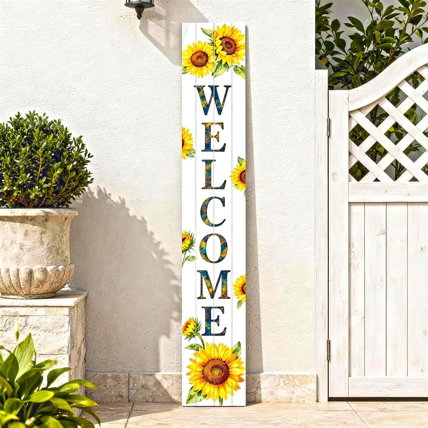 Vertical Wooden Sunflower Welcome Porch Sign,Rustic Summer Porch Standing Sign,Decorative Plaques for Front Door,Farmhouse Style Outdoor Welcome Decoration-47.2″H.