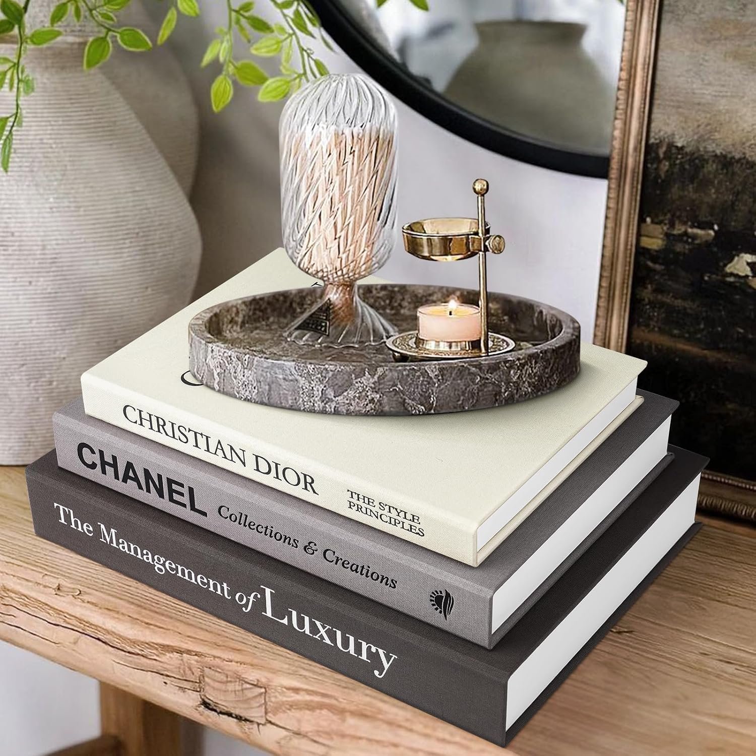 1DOT2 Decorative Books Set of 3, Black-Gray-Beige-Luxury | Coffee Table Home Decor, Living Room Decoration, Photo Storage, Keepsake Box