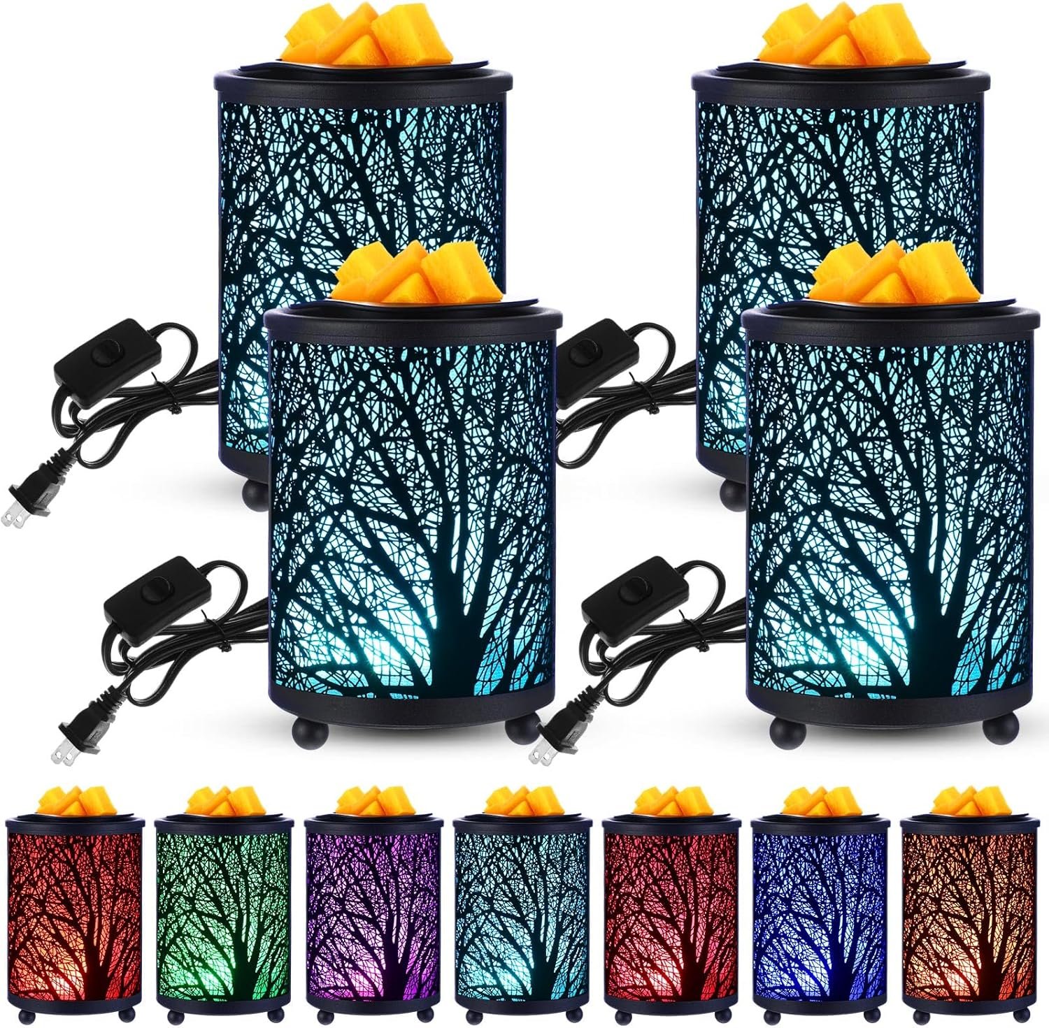 Tujoe 4 Pack Wall Plug Wax Melt Warmer, Metal Black Burner Melter, Decorative Scented Candle Warmer for Cubes Home Office, Spa, Bedroom (PTC)