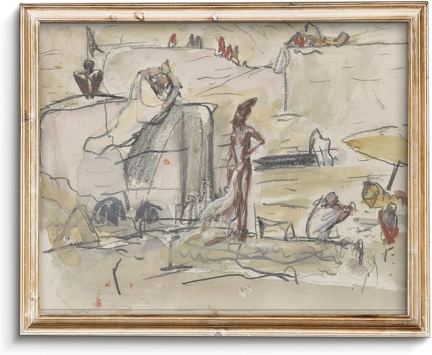 Vodefoad Vintage Abstract Landscape Neutral Sketch Print, Minimalist Watercolor & Pencil Wall Art, Modern Beige Line Drawing Interior Office Decor, Antique Neutral Oil Painting Vintage Art Pictures for Bedroom Bathroom Decor – 8x10Inch Unframe