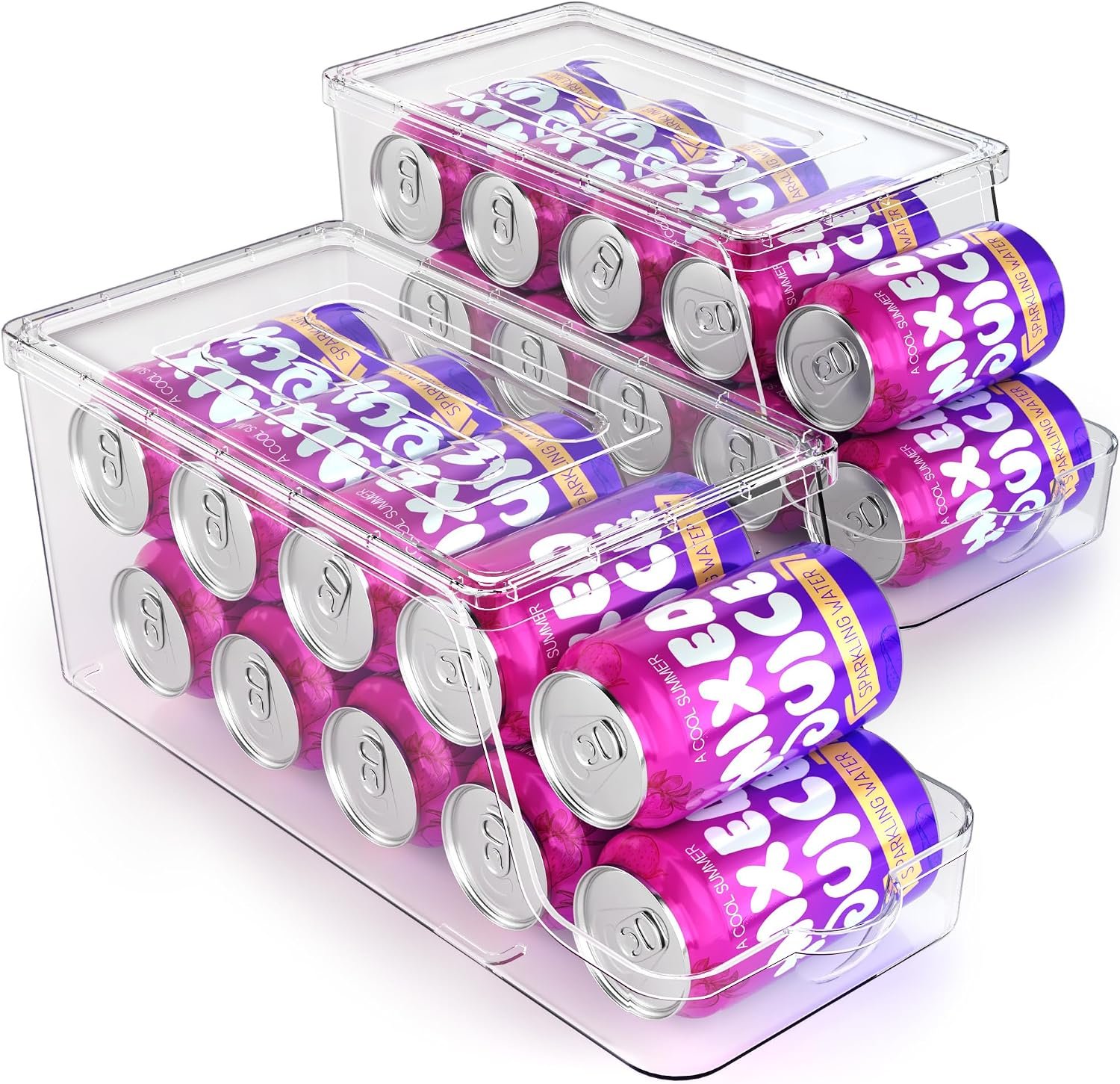 theaoo Soda Can Dispenser for Refrigerator with Lids, Stackable, 2 Pack | Clear Drink Organizer With Lids For Refrigerator Storage. Pantry Organizers And Storage For Fridge And Kitchen Cabinets