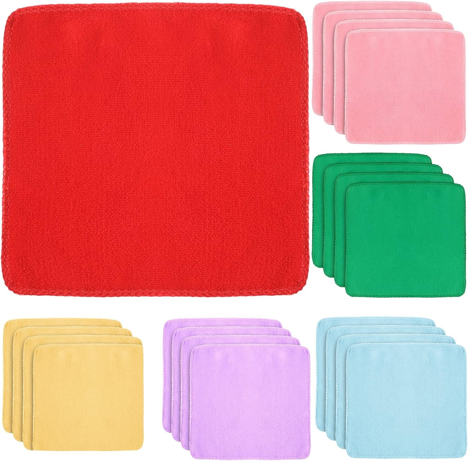 Hosuly 24 Solid Color Reusable Cloth Napkins for Kids 7.87 x 7.87 Inch Washable Dinner Cloth Soft Cute Table Microfiber Fabric Napkins 6 Style for Colorful Party Family School Lunch